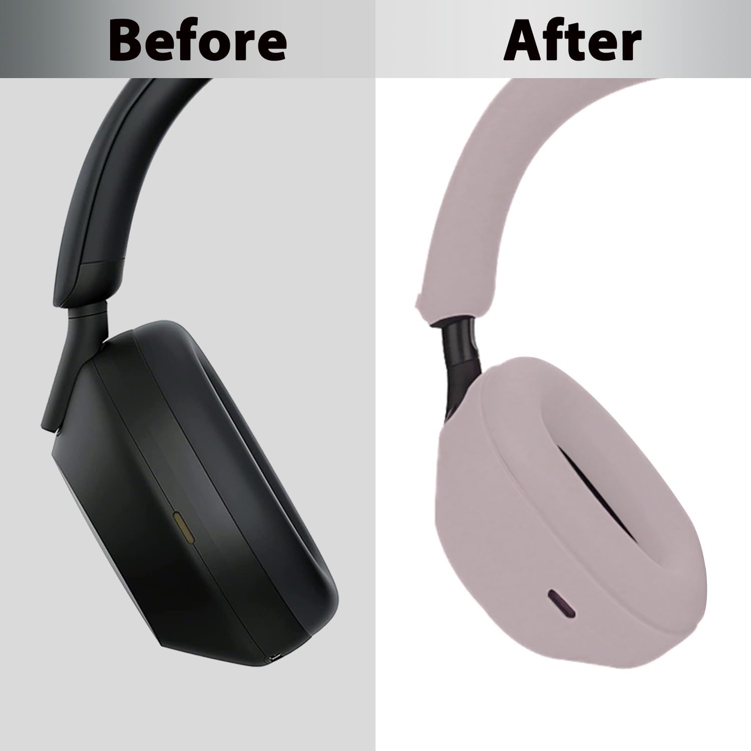 Adhiper 3Sets Silicone Sweat Case Cover for Sony WH-1000XM5 Headphones, XM5 Covers Accessories Silicone Ear Pads Covers & Headband Cover & Ear Cups Protector, Washable & Sweatproof - Smoky Pink - Off White image number 3