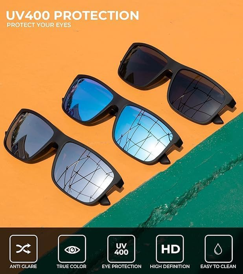 3-Pack Men'S Polarized Sunglasses UV400 Protection - Stylish, Durable, and Comfortable Shades for Driving Boating Hiking Riding image number 4