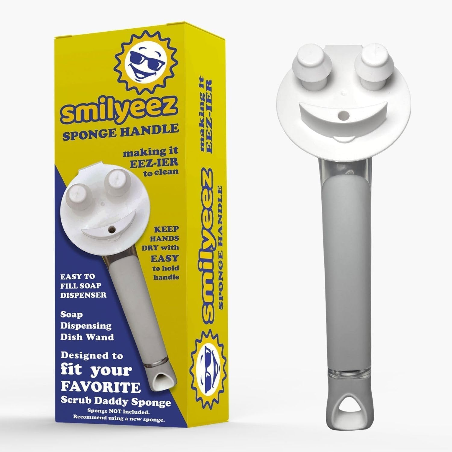 The Original Smiling Handle with Soap Dispensing by Smilyeez for the Smiling Sponge & Smilyeez Dishwand Combo (White/Grey) - Purple image number 4