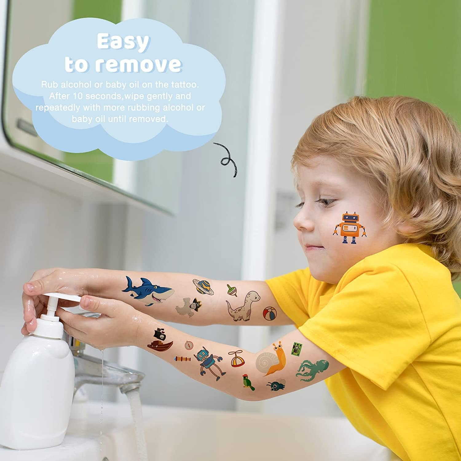 Temporary Tattoos for Kids, 260Pcs Glow in the Dark Mixed Style Cartoon Tattoo, Luminous Unicorn Mermaid Butterfly Animal Dinosaur Pirate Car Space Fake Tattoo, Boys Girls Party Favor Supplies image number 2