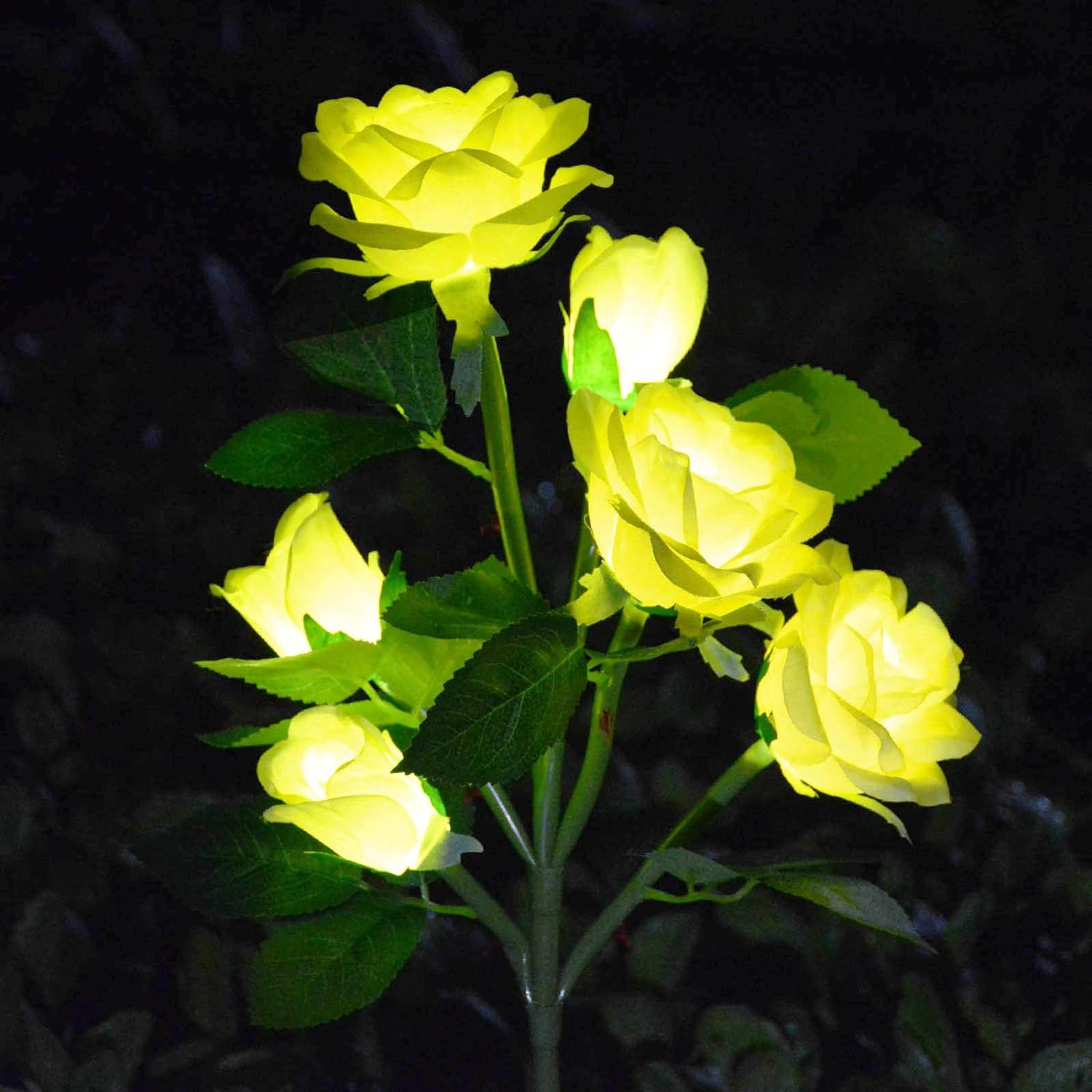 [Upgraded 6 Flowers]Solar Powered Artificial Rose Flower Lights,Waterproof Outdoor Garden Accent Lighting for Summer Country Field Yard Pathway Balcony Memorial Cemetery Gravesite Decorations, Yellow - Pink image number 4