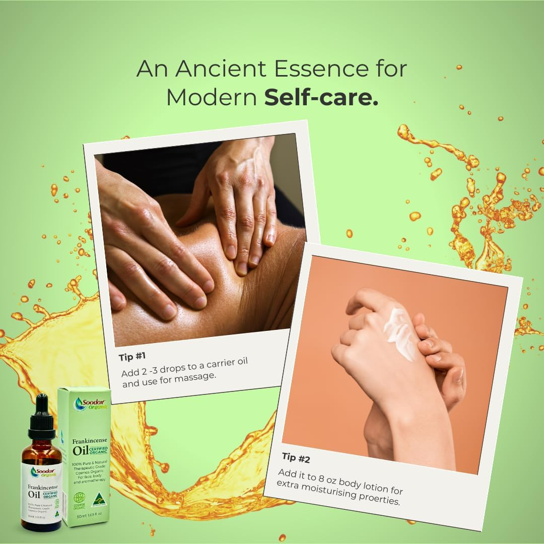 Soodox Organic Frankincense Oil - 100% Organic Essential Oil - 100% Boswellia Serrata - 100% Australian Made - Skin Moisturizer, Aromatherapy Oil, Massage, Immune Support, Inflamation, Hair Growth, Scalp Strength, Nailcare - Comes in a Amber Glass Dropper Bottle image number 5