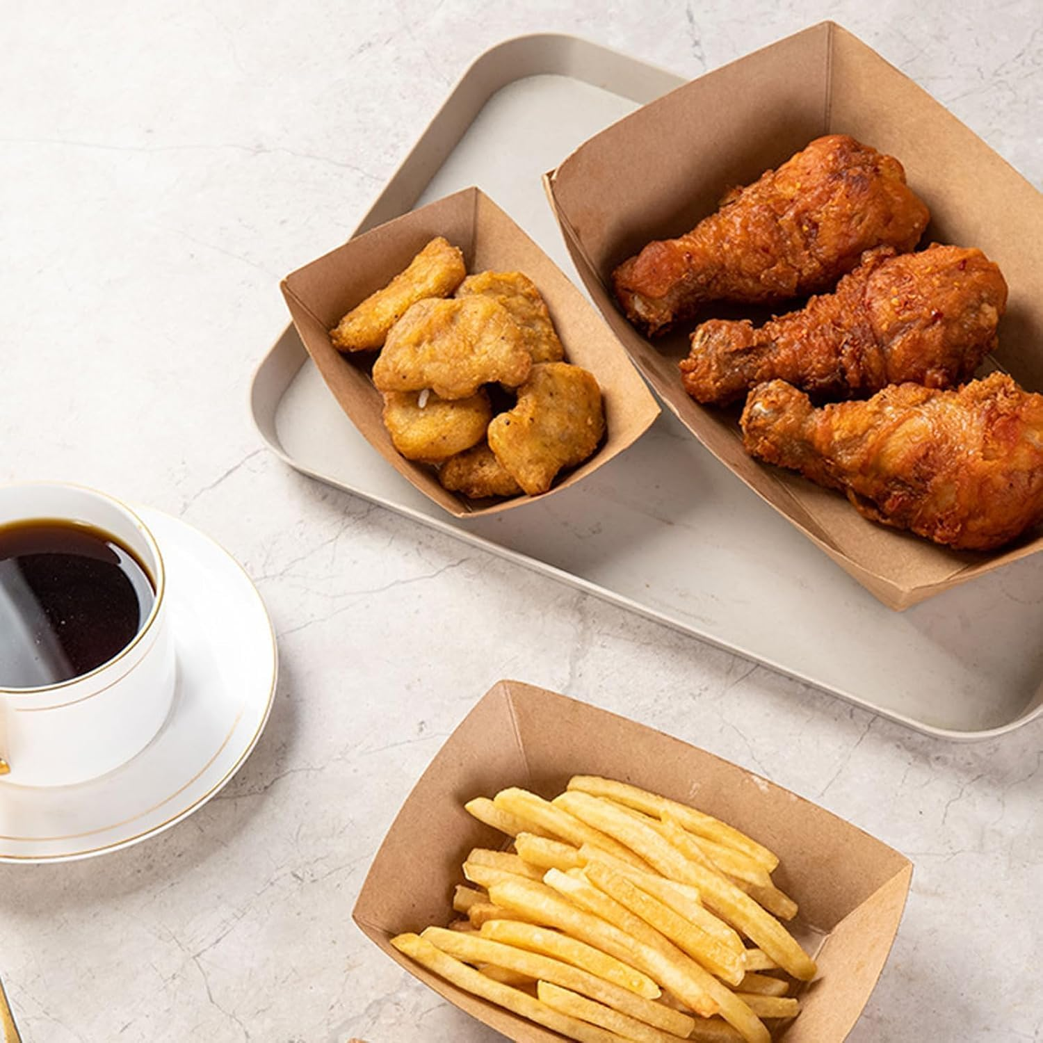 YANGWEN Pack of 50 Kraft Cardboard Bowls, Finger Food Boats, Paper Plates, Snack Bowls, Finger Food Bowl for Chips, Snacks, Macaroons and Other Foods image number 3