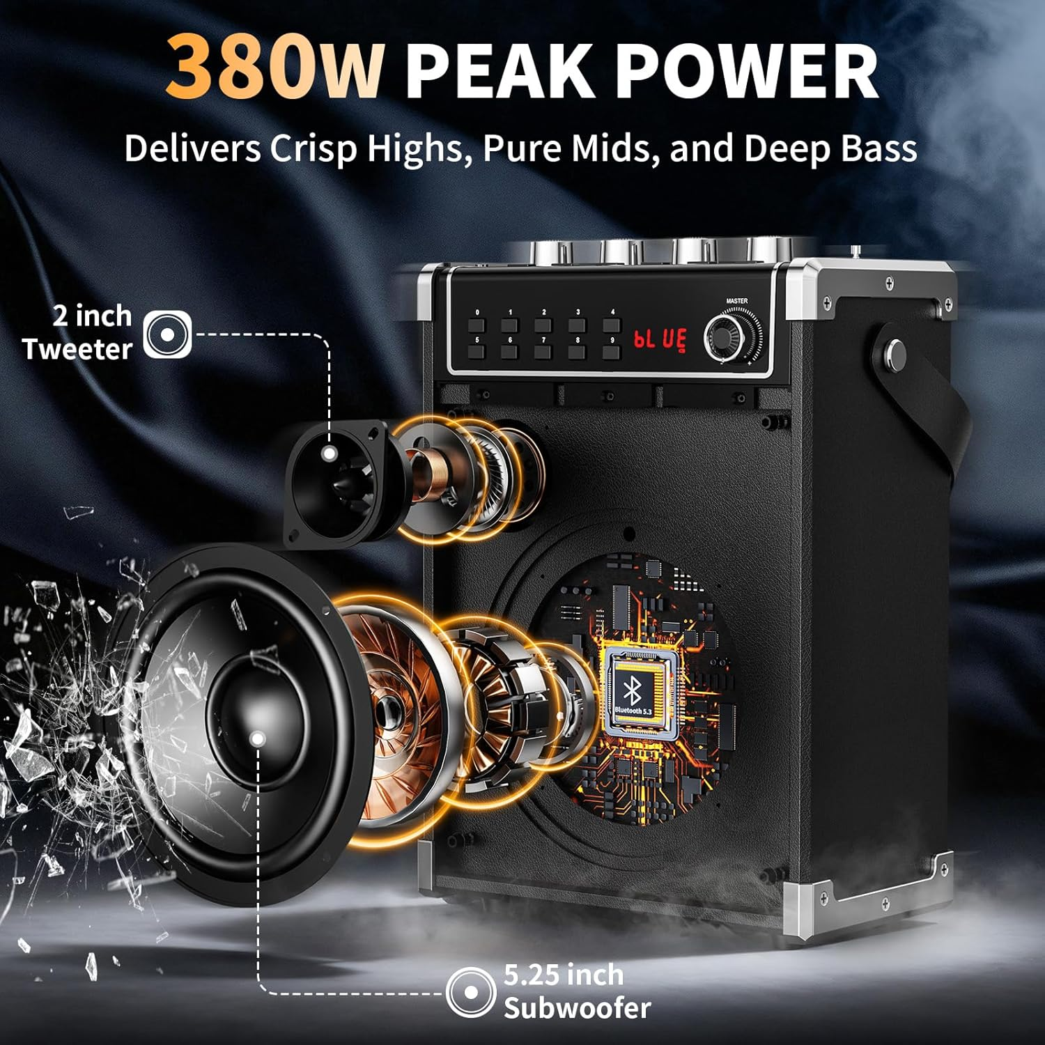 Karaoke Machine with 3 Wireless Microphones for Adults, Portable Bluetooth Karaoke Speaker with Bass/Treble Adjustment, PA System with Echo Effect, Support TF Card/Usb/Aux/Fm/Rec/Tws (Black 2 Mics)