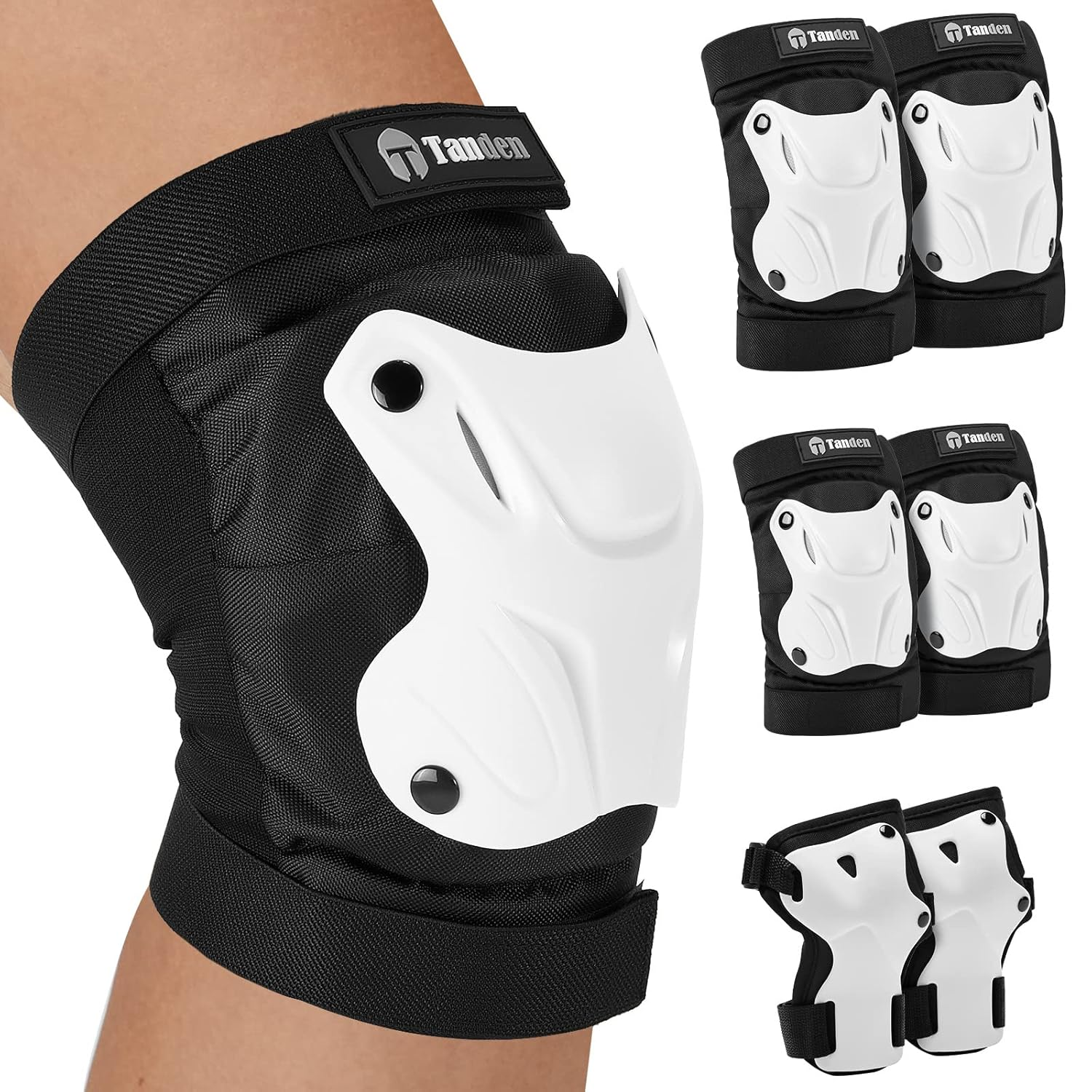 Tanden Skating Protective Gear Adult Knee and Elbow Pads Wrist Guards for Roller Skating Skateboarding, Skate Pads Adult Knee Pads for Men Women Black