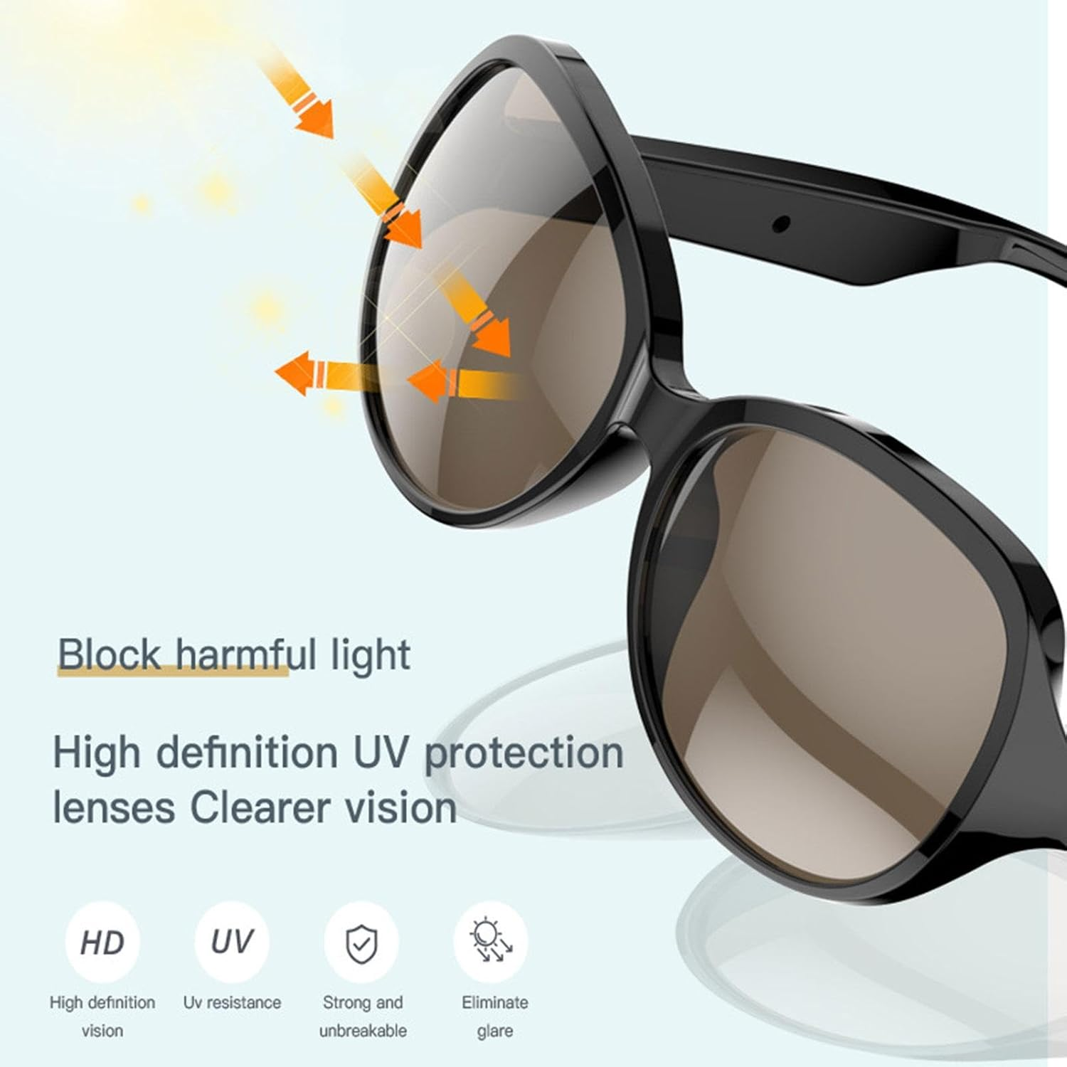 Smart Glasses, Wireless Sunglasses, UV Protection Sports Glasses with Bone Conduction Technology, High-Performance Wireless UV Block, Outdoor Sports Glasses for Walking and Riding