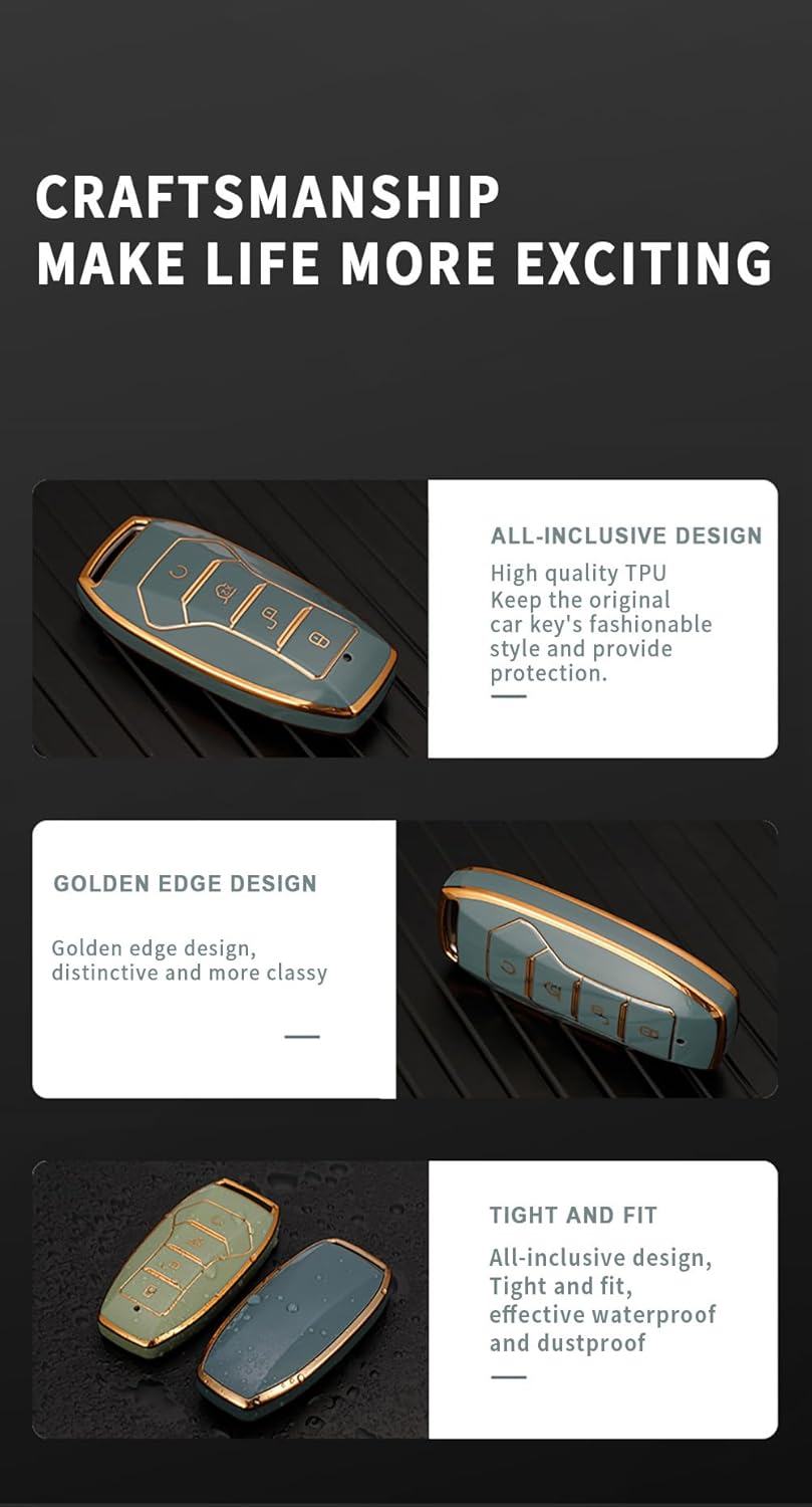 Ontto TPU Car Key Fob Cover Keyring Fit for BYD Han EV Key Case Qin Plusdmi Song Pro Tang Dolphin E9 Seal Smart Key Case Key Holder Key Shell Bag Keychain Protection Auto Accessories 4 Buttons Beige A