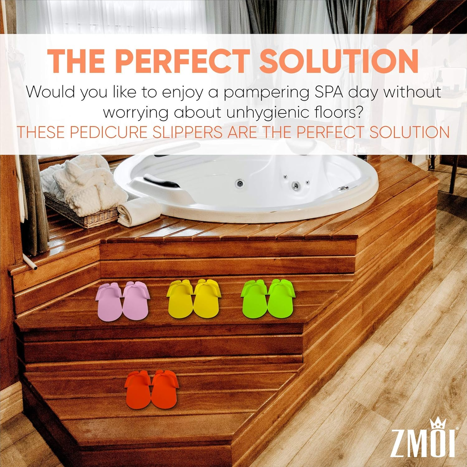 ZMOI 12 Pairs Disposable Pedicure Slippers &ndash; Anti-Slip EVA Foam One Size Fits All Flip Flops for Pedicure &ndash; Comfortable and Safe &ndash; 4 Fun Colors &ndash; Ideal for Spa, Nail Salon, Multi, One Size image number 2