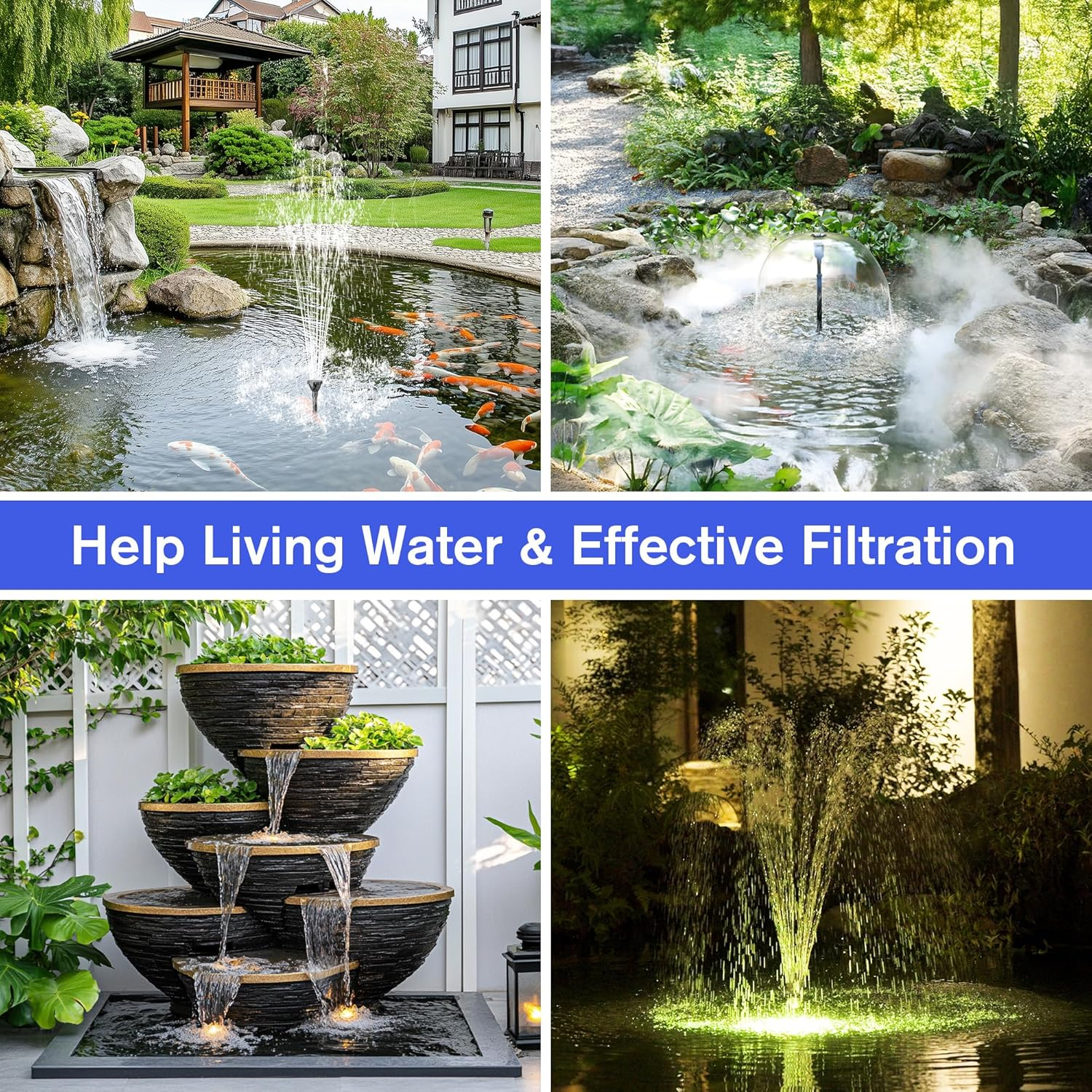 NFESOLAR Pond Filter with Fountain Pump Kits, 660GPH Pond Filter Fountain with Colorful Lights, Multi-Layer Filtration, All-In-One Solution for Outdoor Ponds, Fish Tank, Waterscape - Corded Electric image number 2