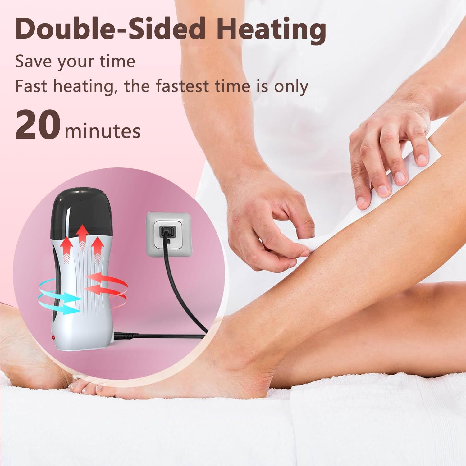 Roll on Wax Kit, Waxing Kit for Women and Men, Roll on Wax Warmer for Hair Removal, Wax Roller Kit for All Skin Types, Soft Wax Heater with 3 Pcs Wax Cartridges & 100 Pcs Wax Strips (White Round) image number 5