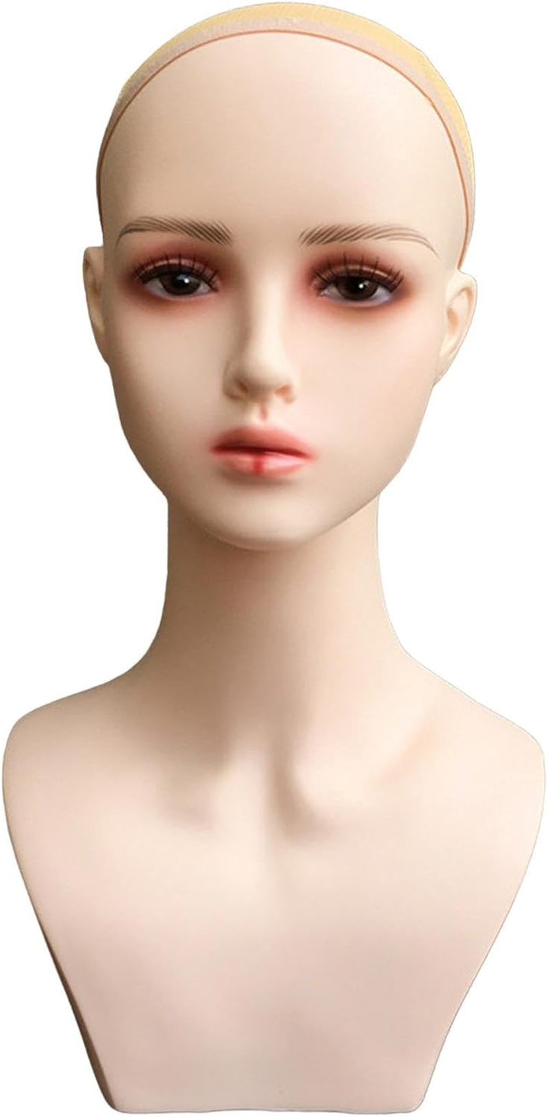 Eigell Female Wig Head Mannequin with Shoulder Smooth Durable Multifunctional Wig Display Model Manikin for Wigs Making Styling Earrings Hairpieces, Style A