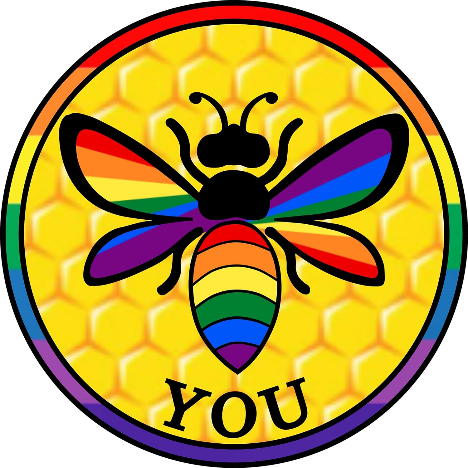 LGBT Honey Bee You &ndash; Be Yourself - Gay Pride Bumper Sticker | LGBTQ Rainbow Flag Premium Vinyl Decal 3 X 3 for Car Auto Equality LGBTQIA Coexist Progress Sign + Better than Magnets Sticks Anywhere image number 2