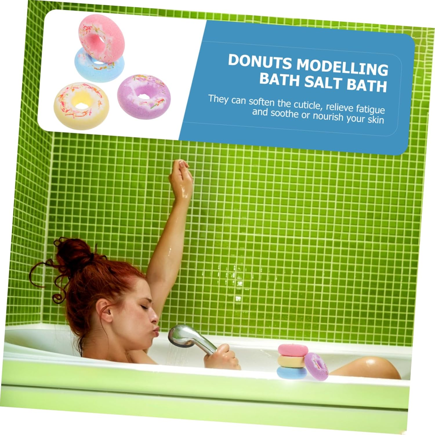 OSOLADY 4Pcs Doughnut Shape Bath Set Bath Salt for Skin Moisturizing and Exfoliation Random Colors for Home Travel and Hotel Use