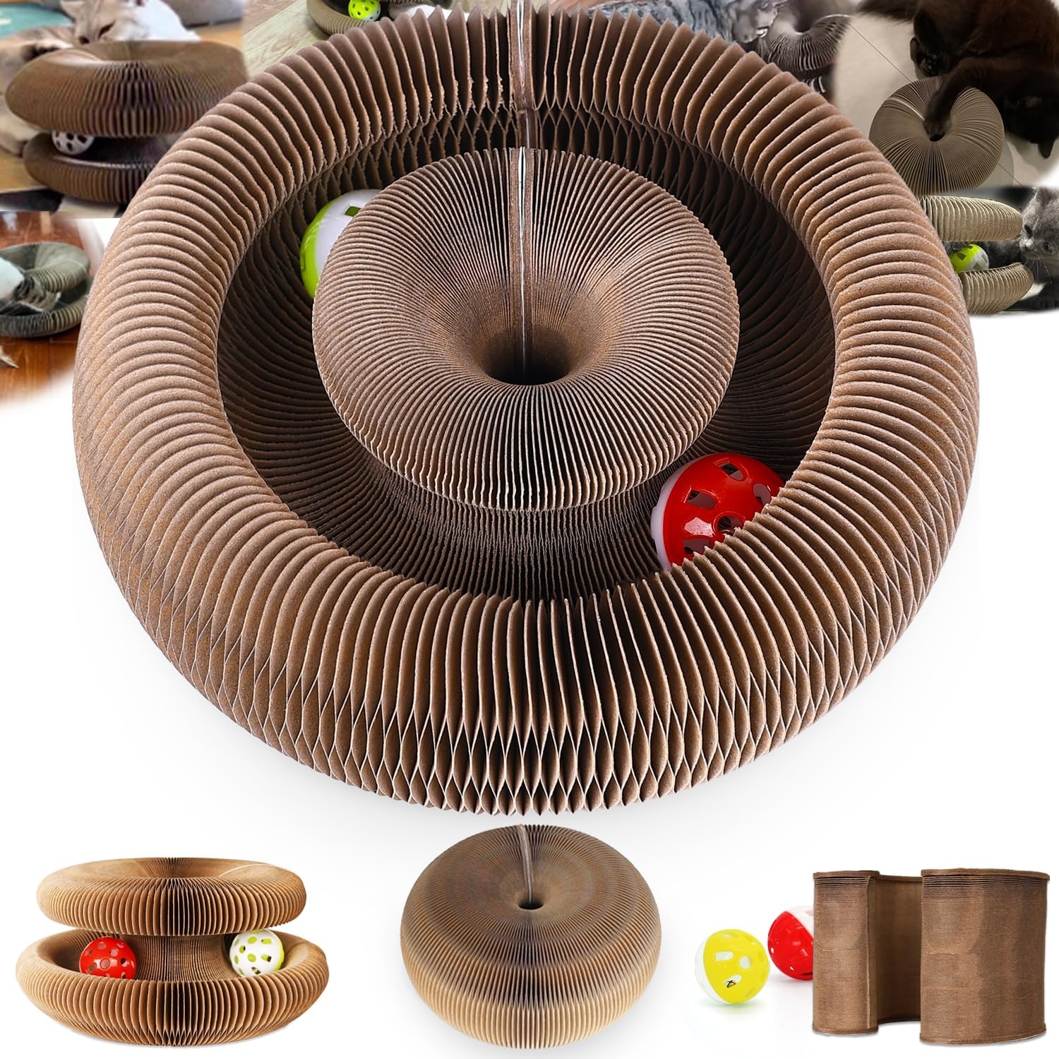 Dosanlues Magic Organ Cat Scratcher Board with 2 Bell Ball, Cat Ball Adventure the Ultimate Interactive Mental Physical Exercise for Indoor Cats Toy image number 4