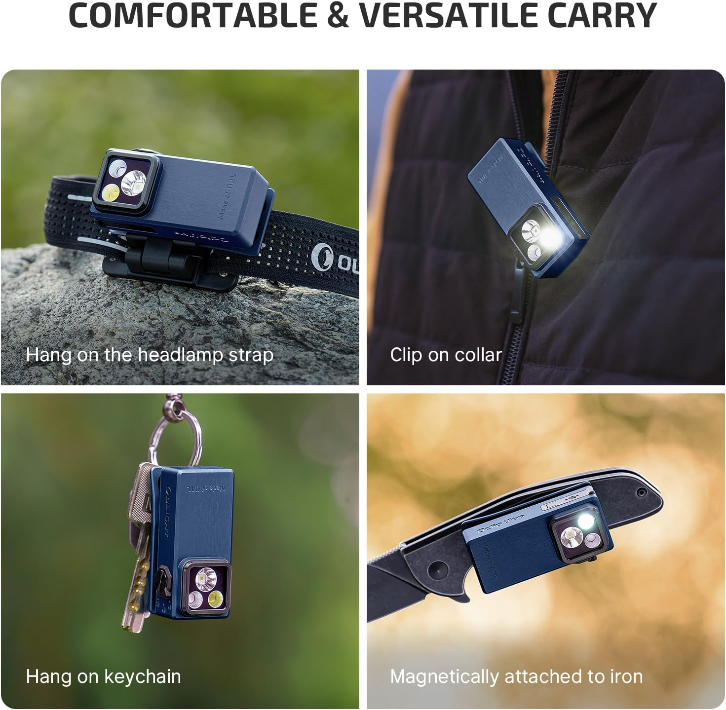 OLIGHT Oclip Ultra 530 Lumens with Three Lighting EDC Flashlight Clip-On Light Equipped with Spring Clip Magnetic Base LED Light for Cycling, Fishing and Pet Urine Detection (Navy Blue)