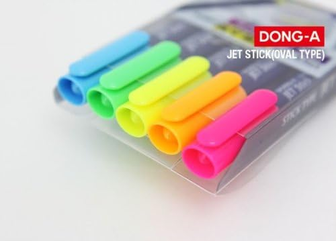 Dong-A Jet Stick Solid Fluorescent Pen - Ink Jet Safe, 5 Colors, Highlighter