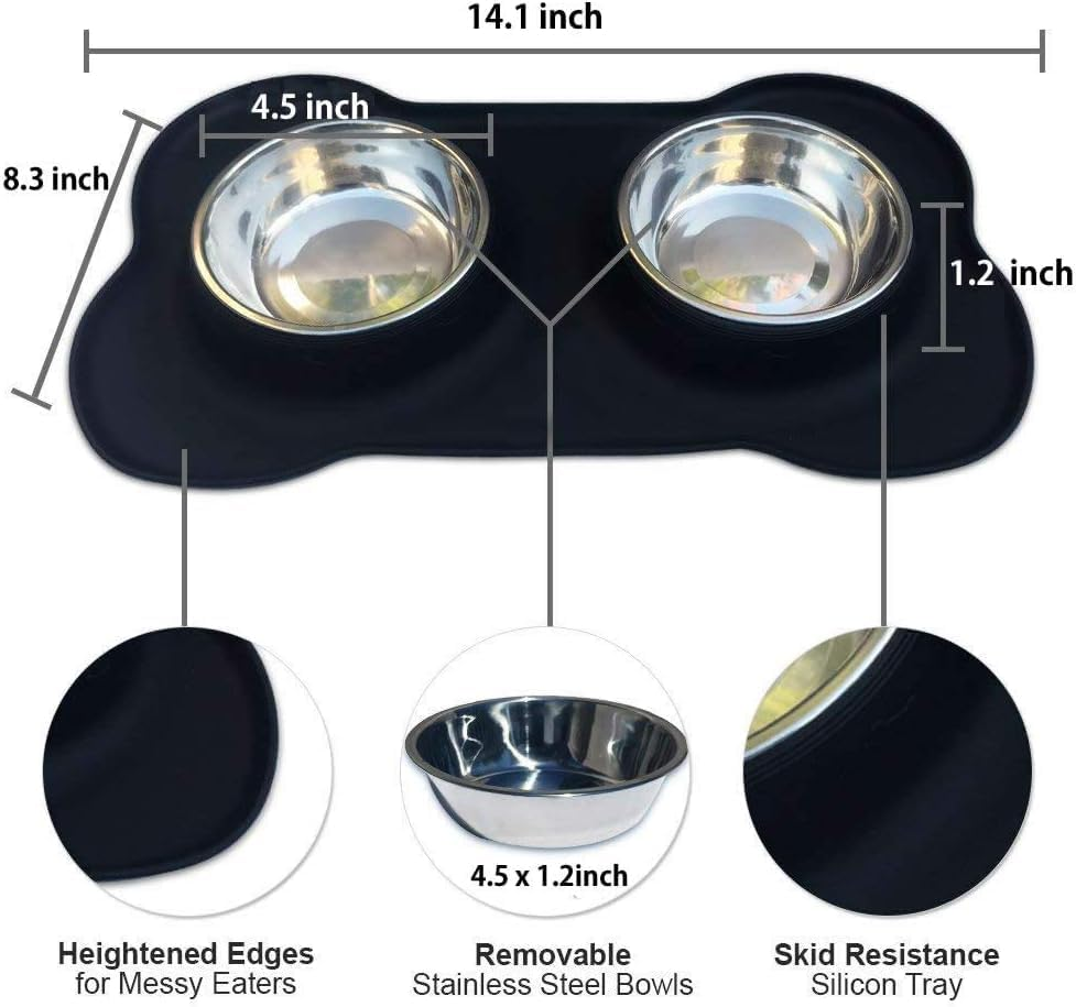 Dog Bowls Double Stainless Steel Pet Bowls for Food and Water with a No-Spill Silicone Mat Foldable and Compact Double Pet Bowls Feeder Bowl for Dogs Cats and Pets (Small) image number 4