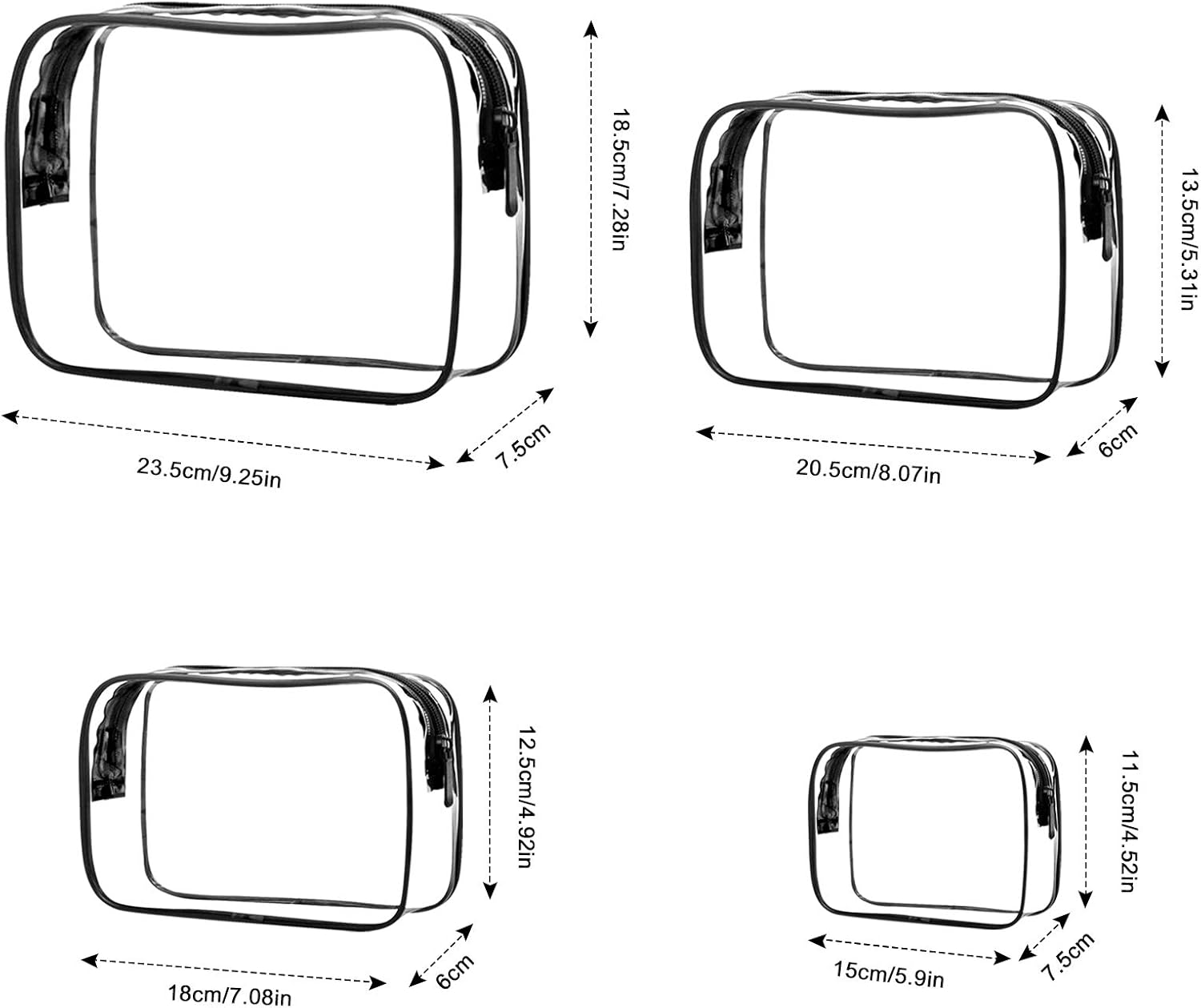 Clear Makeup Bags Set, 4 PVC Zippered Toiletry Carry Pouch, Travel Toiletries Bag, Portable Cosmetic Makeup Organizer Case, for Vacation, Bathroom and Organizing image number 5