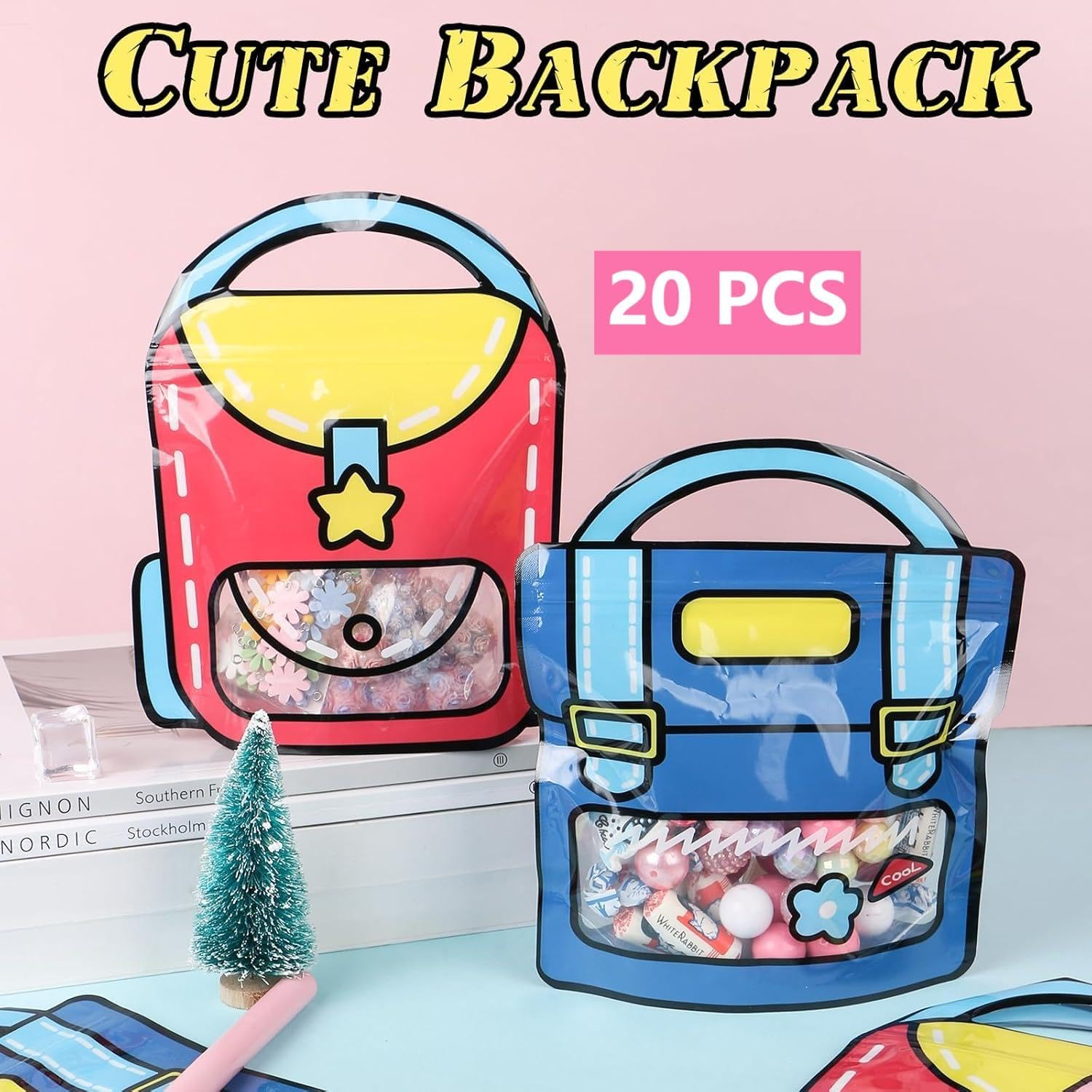 20 Pcs Reusable Party Favour Bags - Print with Handles | Ziplock Eco Goodie Bags for Birthdays, Beach Parties & Bush,Christmas Halloween Candy Bags