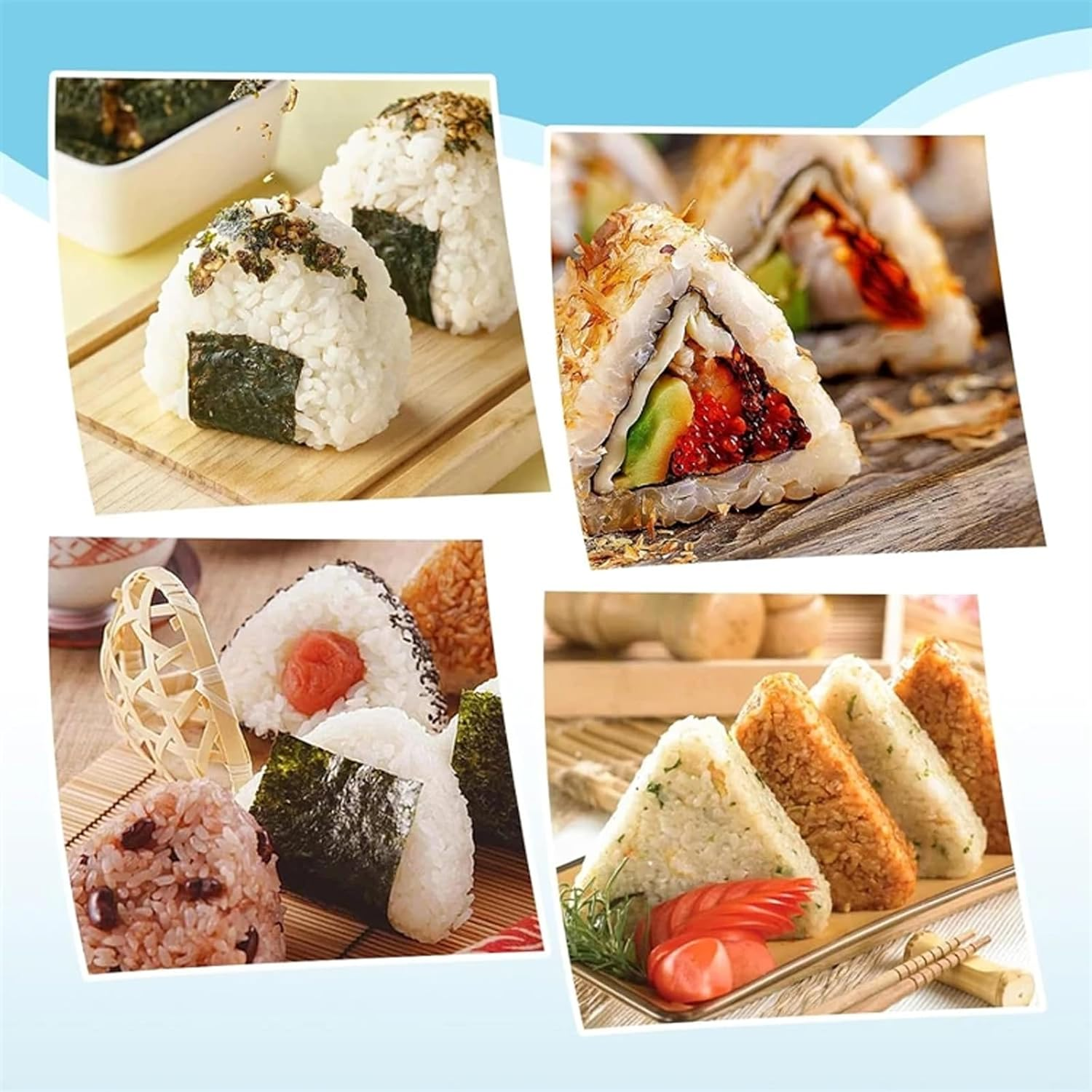 MYLEUS Triangle Sushi Mold - 6 in 1 Onigiri Mold for Making and Storing Sushi, Non-Stick Rice Ball Mold for Seaweed Cilantro Rice Balls(Blue) image number 5