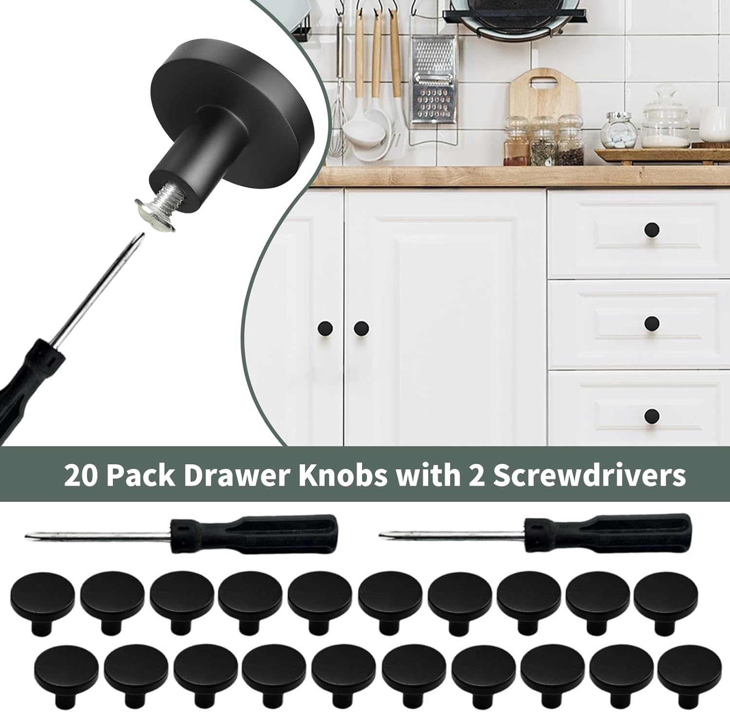 20 Pack Drawer Knobs with 2 Screwdrivers, Modern round Kitchen Cabinet Knobs & Dresser Pulls, Decorative Furniture Handles for Cabinets, Cupboards, Drawers, Durable Hardware for Home & Office (Silver) image number 4