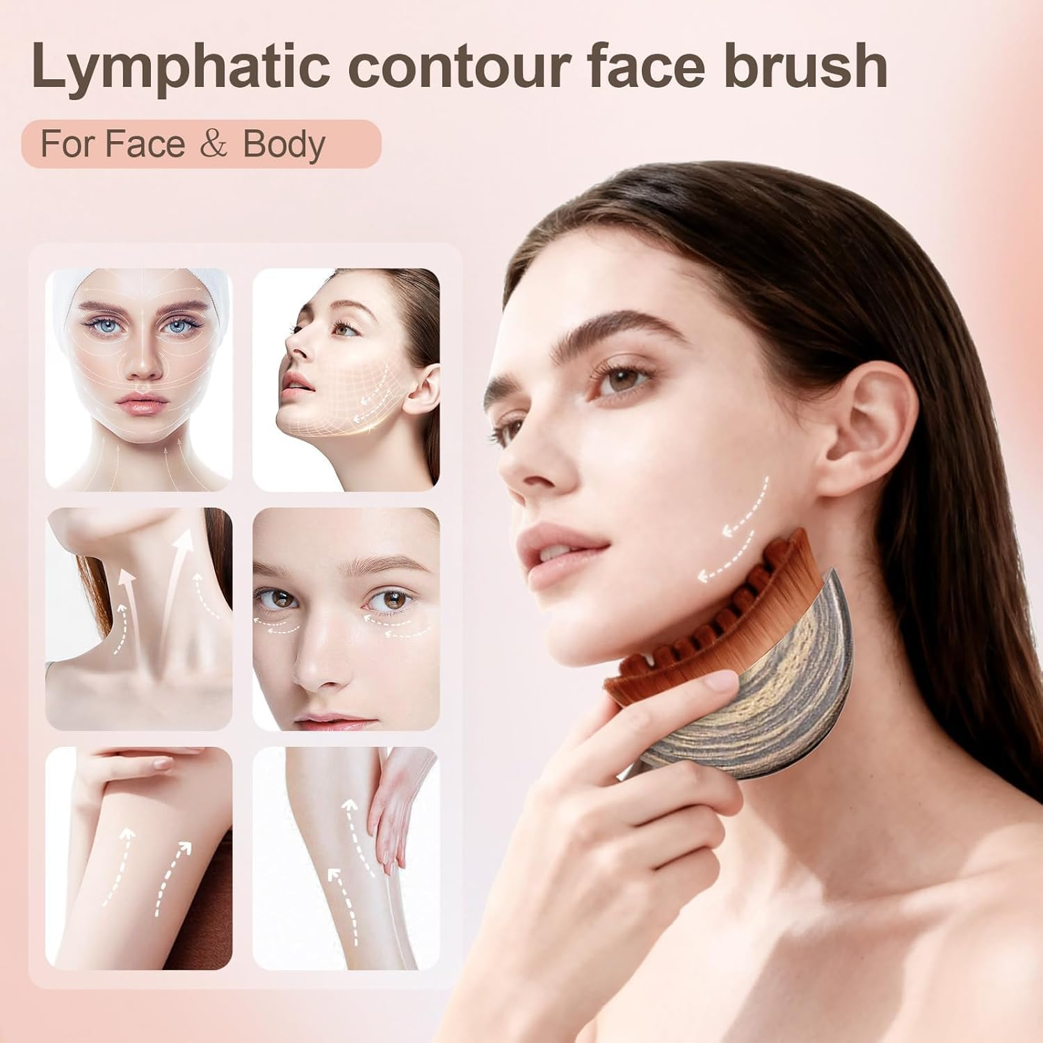 Aymxcls Lymphatic Contour Face Brush, Manual Lymphatic Drainage Massager, Natural Makeup Brushes with Durable Soft Bristles, Hypoallergenic Ergonomic Facial Cleansing Brush for Sculpting image number 5