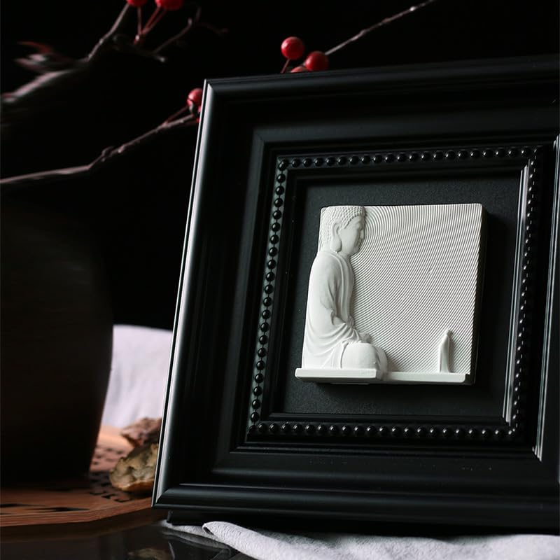 Mubeey Decorative 3D Plaster Wall Art Set, Black Frame, Buddha and Playing Card Design,8.66' &times; 8.66' (B, Framed) image number 2
