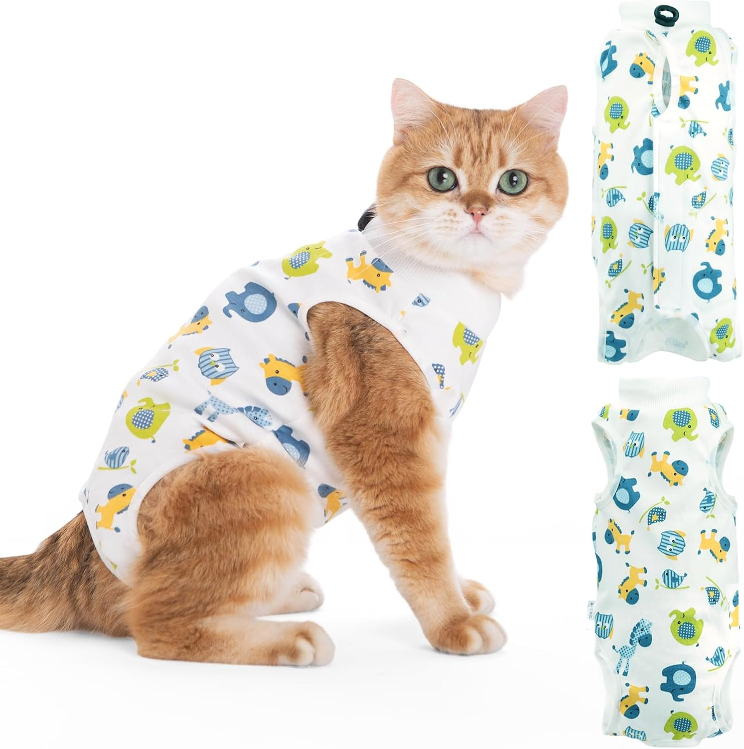 Viiotu Cat Recovery Suit Female, Kitten Onesie for Cats after Surgery, Breathable Soft Elastic Cat Clothes for Post-Surgery or Skin Diseases Protection,Cone of Shame Alternative (S, Blue Elephant) image number 6