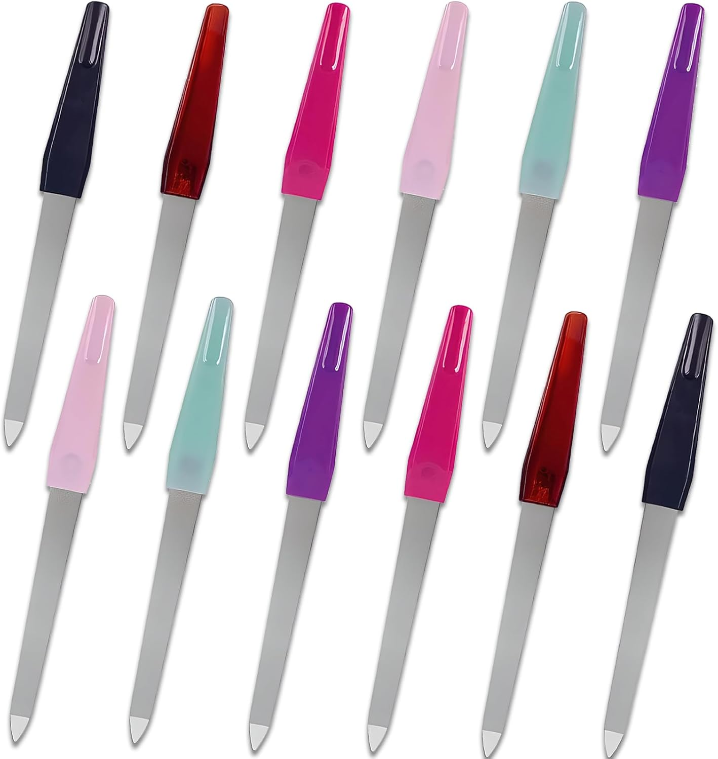 Metal Nail File Set (12 Pcs) - Stainless Steel Nail Files for Natural Nails, Sword-Shaped Fingernail Files with Non-Slip Handle, Sharp Tip, and Sapphire Grit for Women and Men image number 3