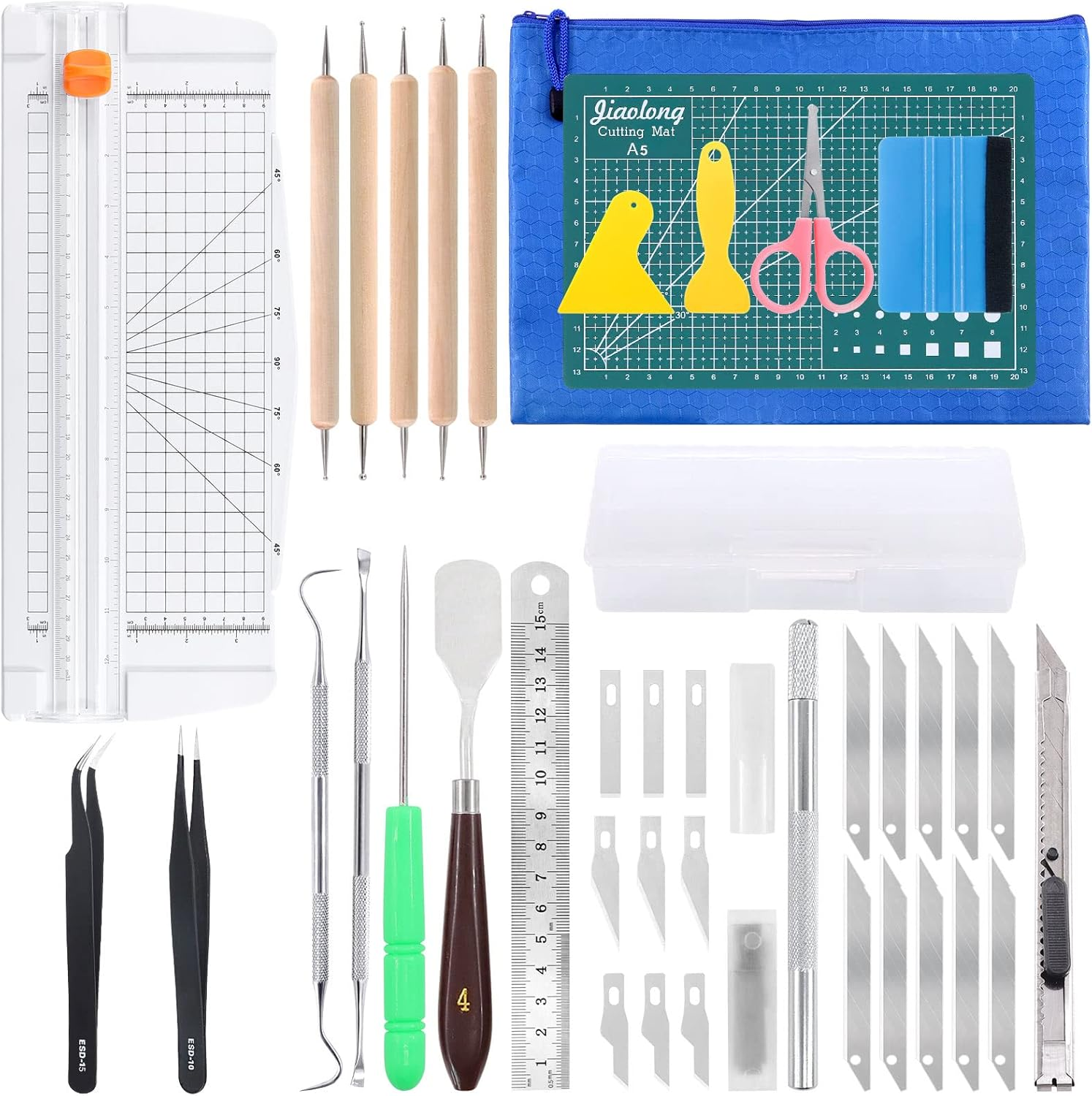 Keadic 31Pcs Professional Model Tools Compatible with Gundam Vinyl Weeding Tool Includes Paper Trimmer Cutting Board Utility Knife with Blades Hobby Building Tools Craft Set for Modeling Scrapbooking image number 4