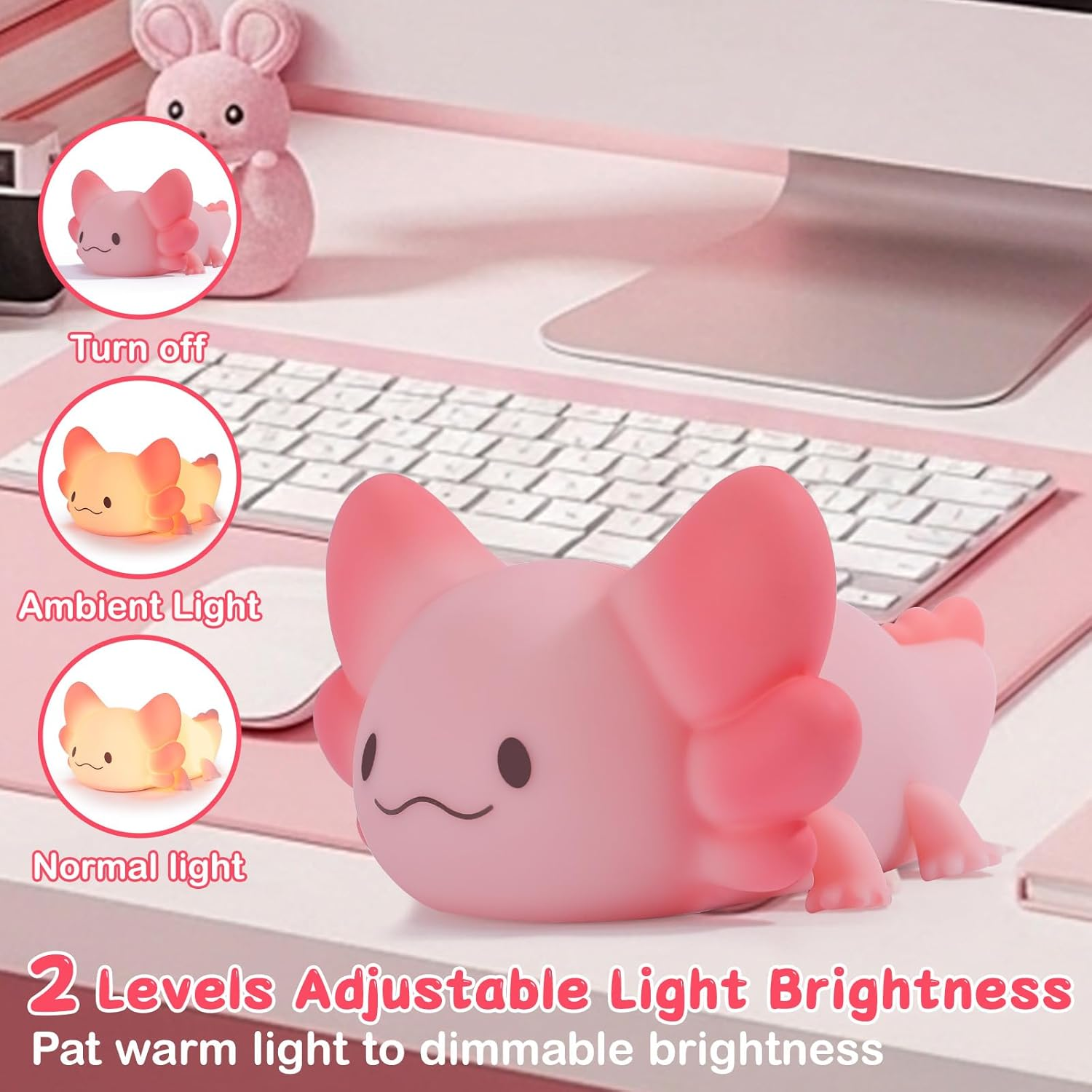 Tremdwoto Axolotl Night Light, 7 Colours Changing Children'S Night Light with Tap Control, 1/3 Hour Timer Axolotl Lamp, USB Rechargeable Dimmable Children'S Room Lamp, Gifts for Girls and Boys image number 5