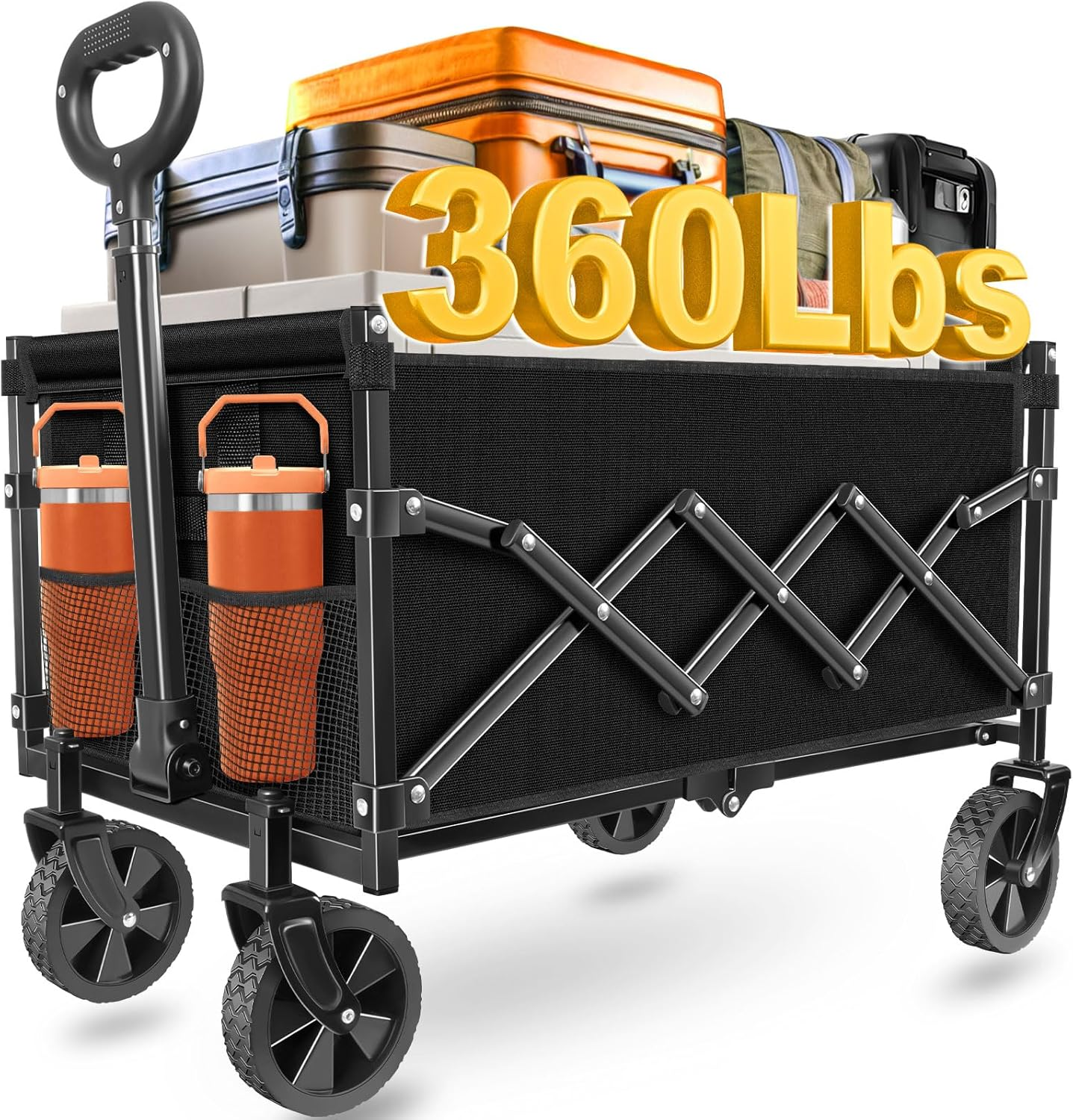 Wagons Carts Foldable - Collapsible Wagon Cart with Wheels Foldable - Utility Folding Wagon Cart for Sports Camping Grocery, Black