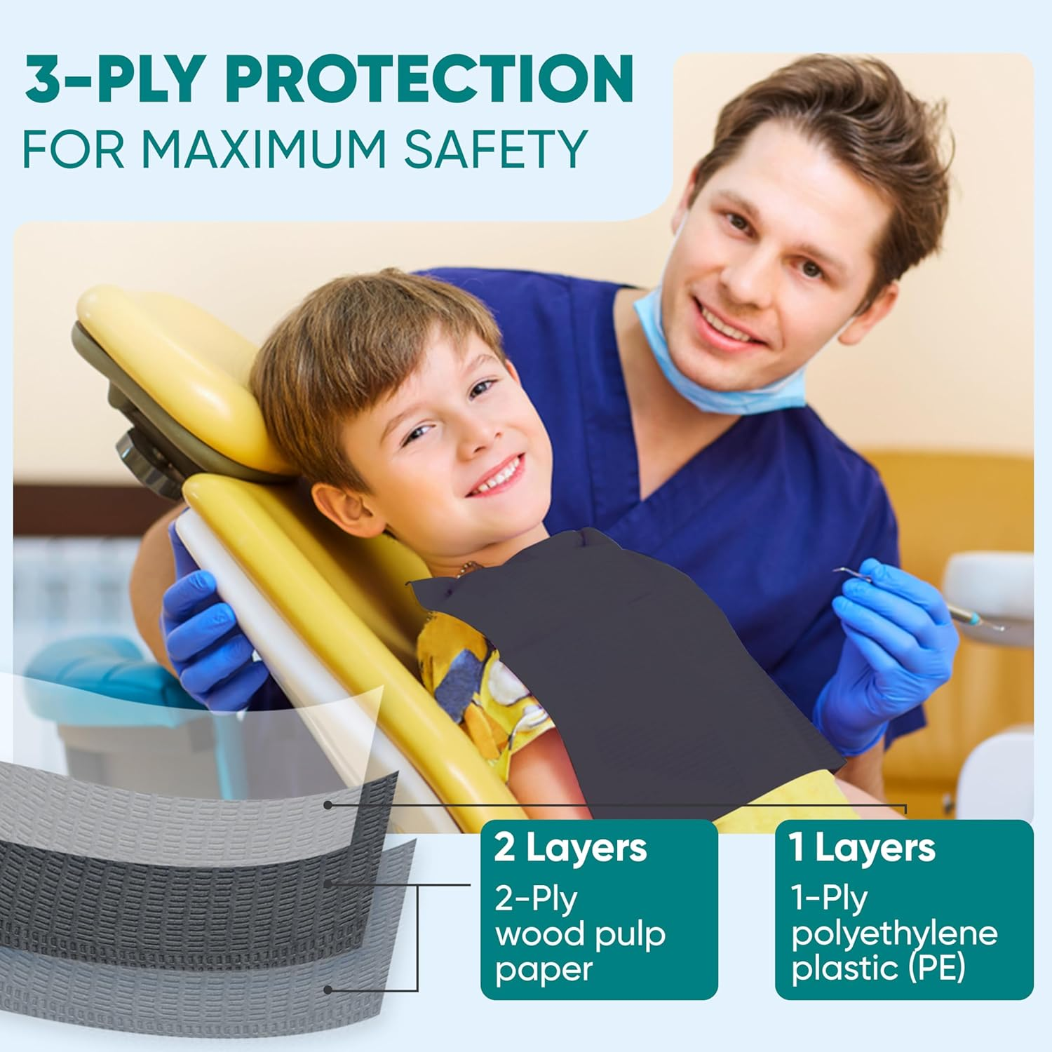 Amira Beauty Disposable Dental Bibs 13" X 18" 3 Ply Waterproof Tattoo Paper Sheet Piercing Tattoo Nail Tray Cover (50 Pcs) image number 3