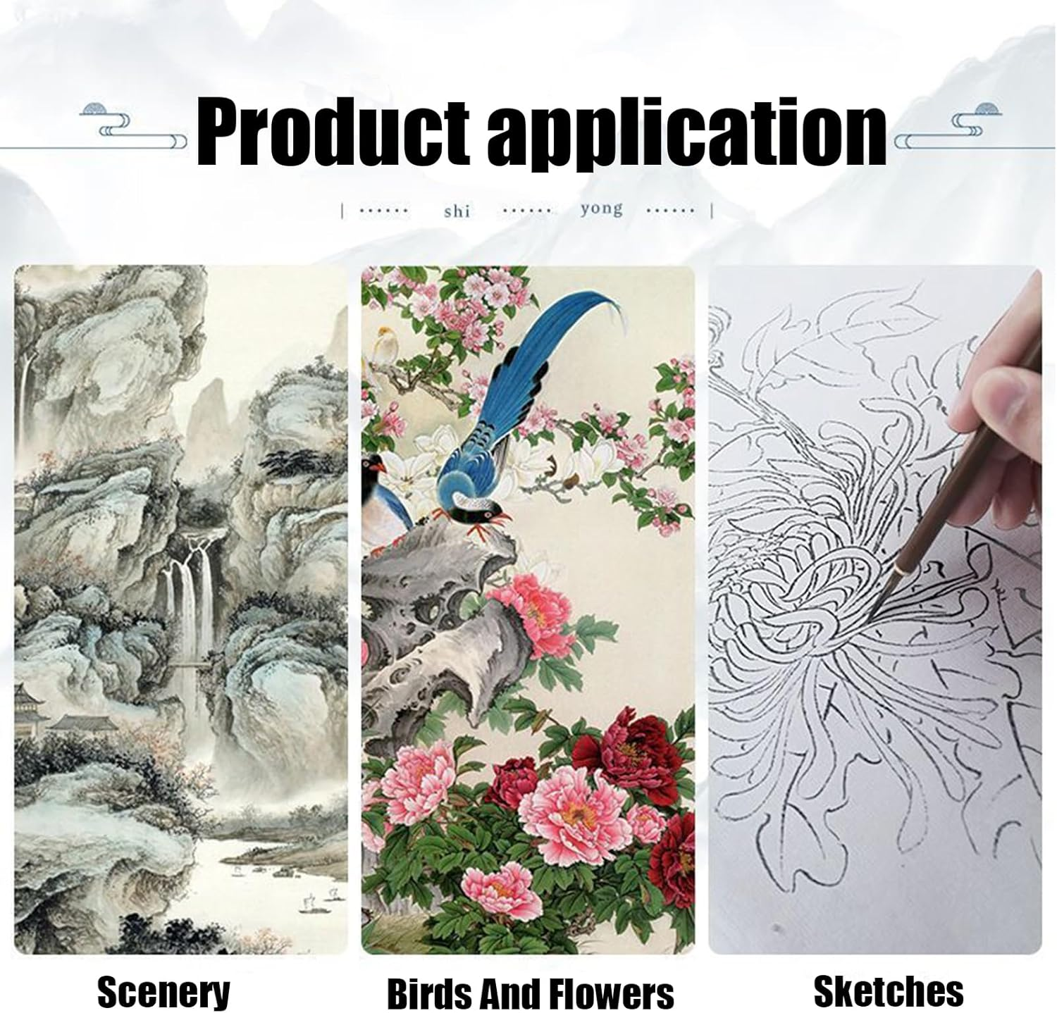 15 Piece Chinese Calligraphy Brush Set with Roll-Up Bamboo Holder, Professional Sumi Brushes Different Sizes Writing Brush for Watercolor Ink Painting Drawing Art Supplies (Burlywood) image number 2