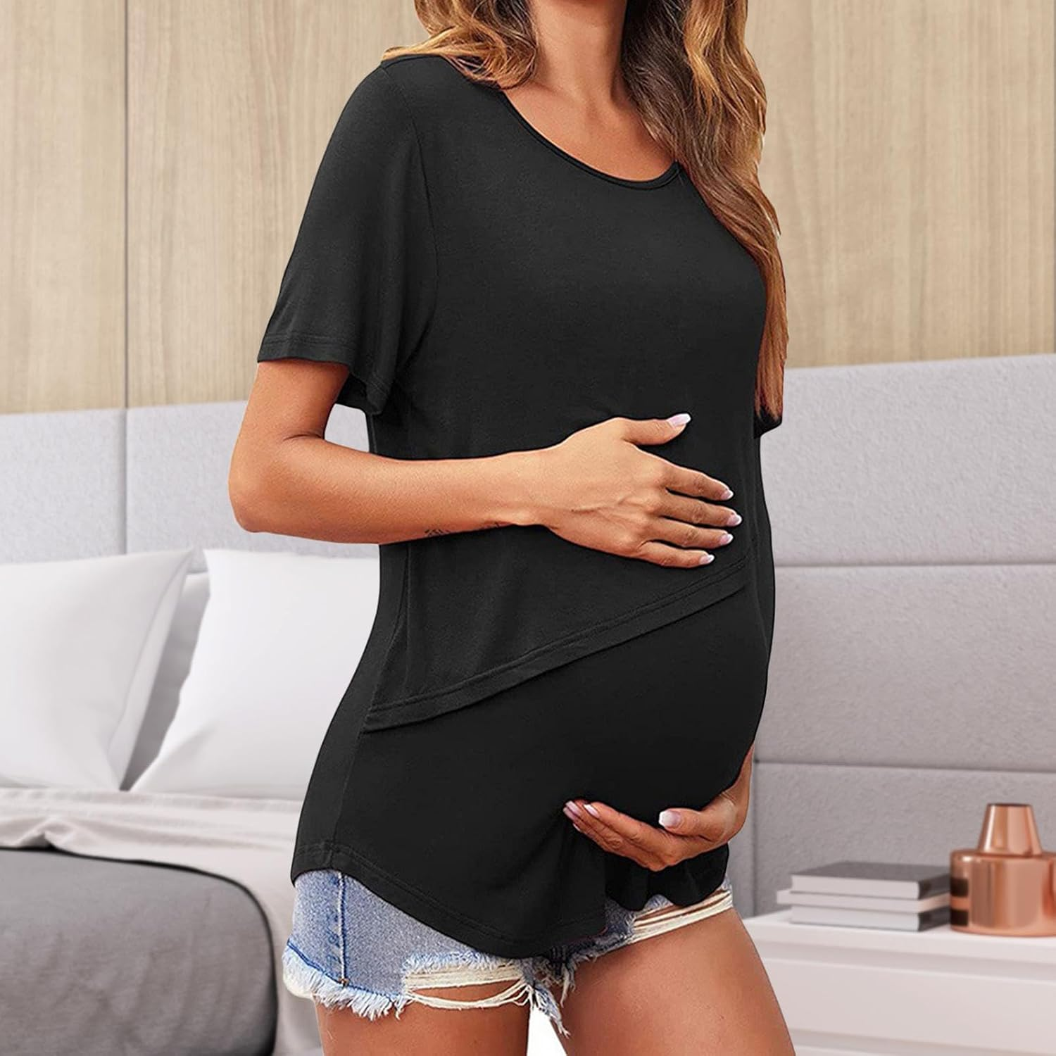 Kowaku Women'S Maternity Shirts Breastfeeding Tshirt Full Coverage Skin Friendly Breastfeeding Tees Nursing Shirts for Daily Wear image number 6