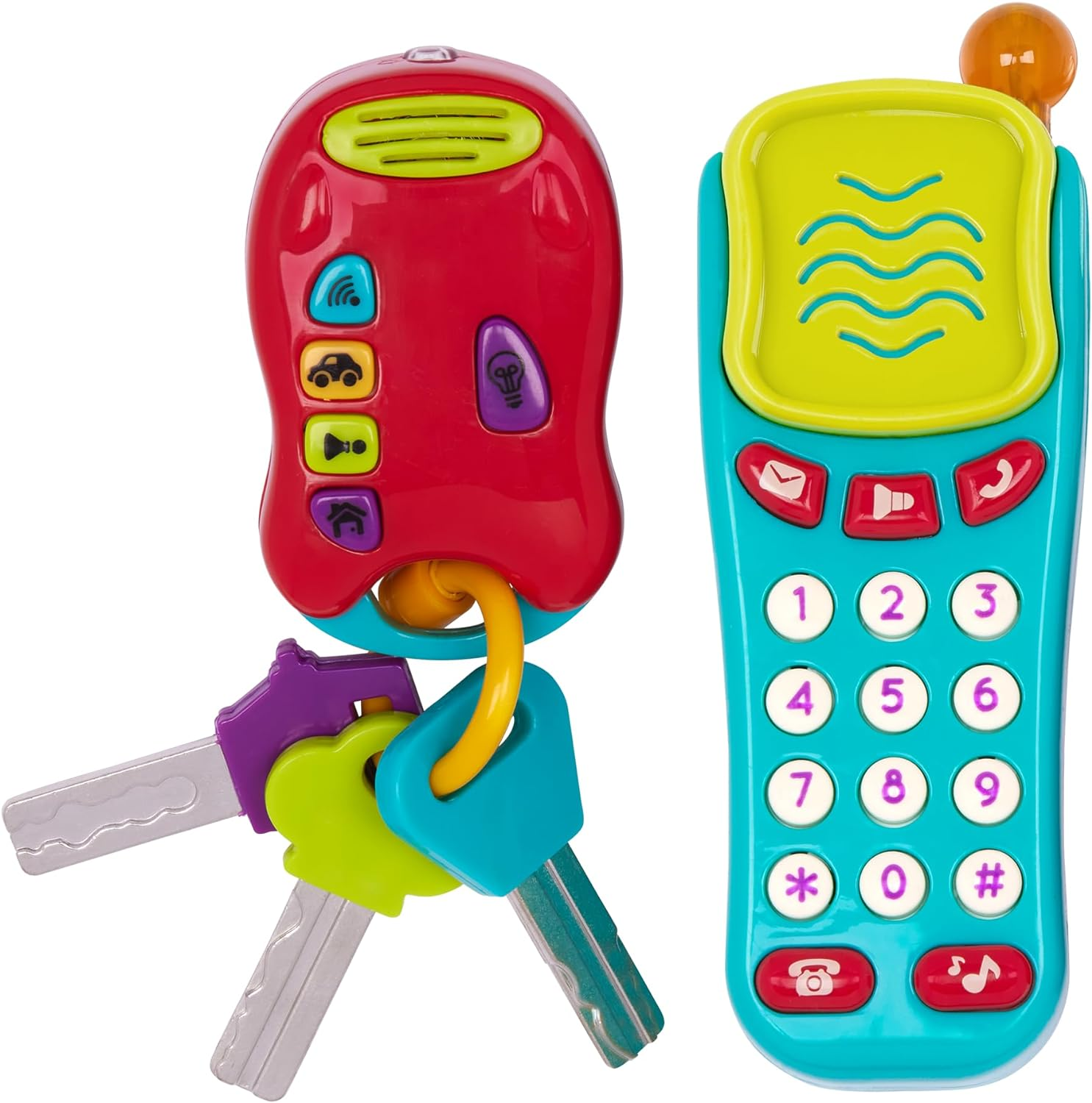 Battat &ndash; Sensory Toys &ndash; Pretend Phone & Keychain &ndash; Toddler Light-Up Phone &ndash; Toy Car Keys & Phone &ndash; 10 Months + &ndash; Light & Sound Phone + Light & Sound Keys image number 6