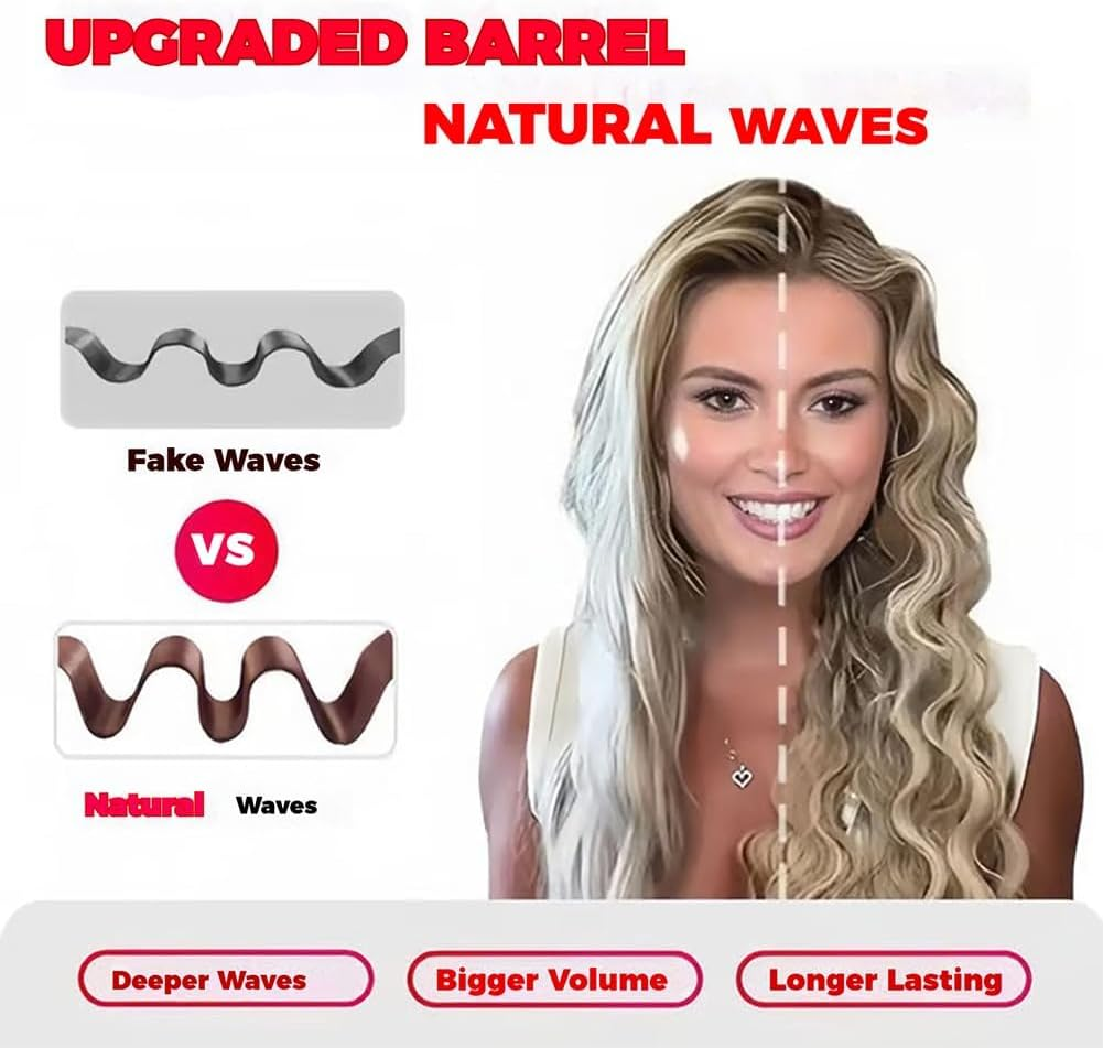 Homessencials Hair Styling Tool with Negative Ionic Technology, Anti-Scald Wave Curling Iron, 32Mm Curling Wand, 'V' Shaped French Curling Iron, 15S Heats up Smooth Lasting (Pink) image number 5