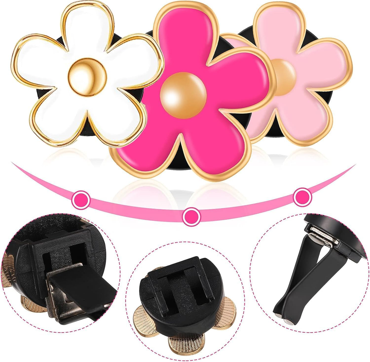 6 Pieces Cute Daisy Flower Air Vent Clip Air Conditioning Outlet Clip Car Decorations Car Accessories Interior Decor Charm for Women Girls image number 4