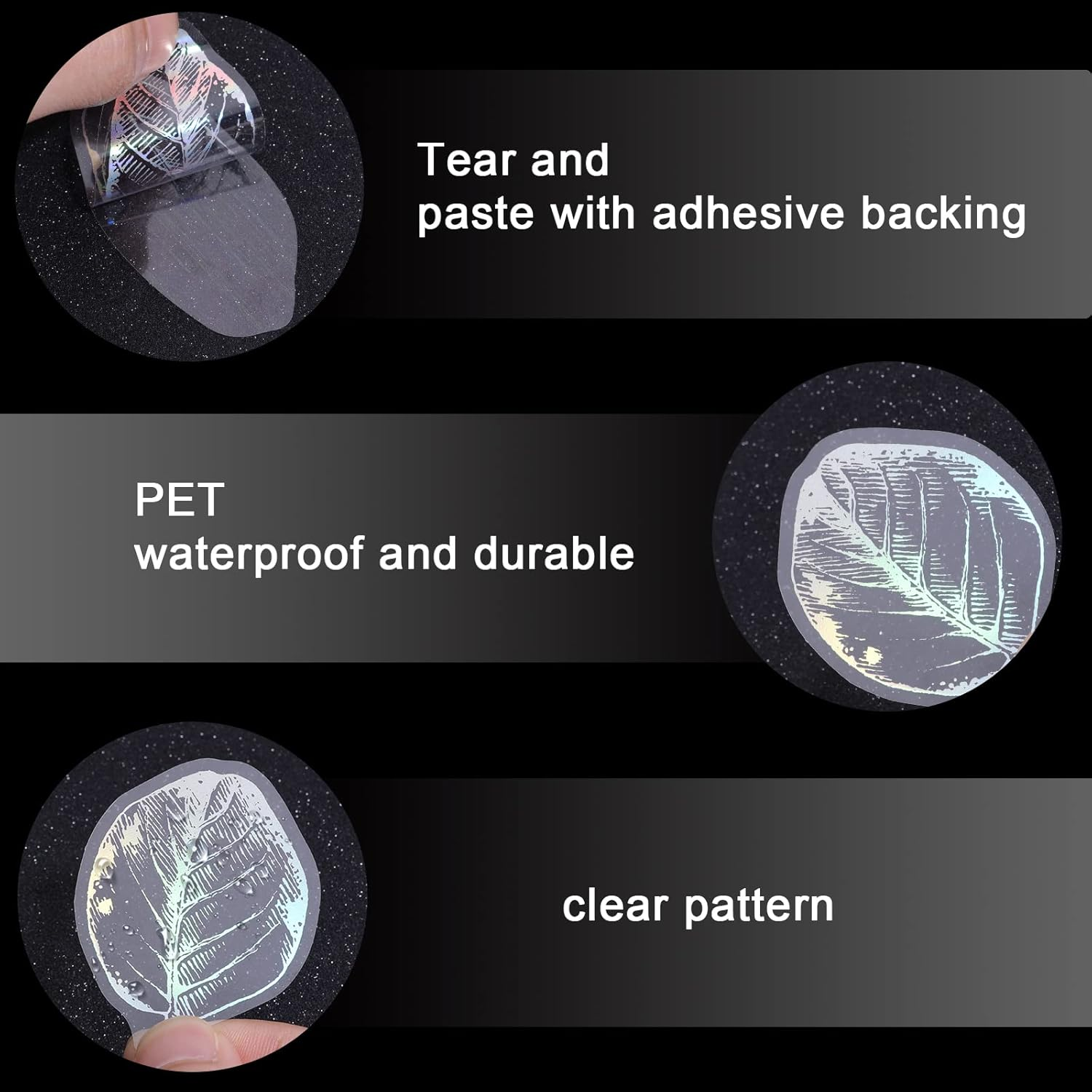 KINBOM 45Pcs Holographic PET Waterproof Glitter Resin Translucent Stickers - Transparent Adhesive for Scrapbooking, Diary, Daily Planner, Water Bottle (Leaf)