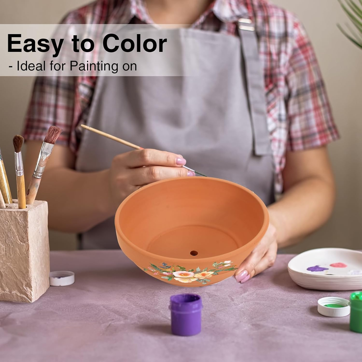 Laergin 6.43 Inch Shallow Terra Cotta Pots with Drain Hole - Clay Plant Pots for Indoor/Outdoor Plants (6 Pack) image number 3