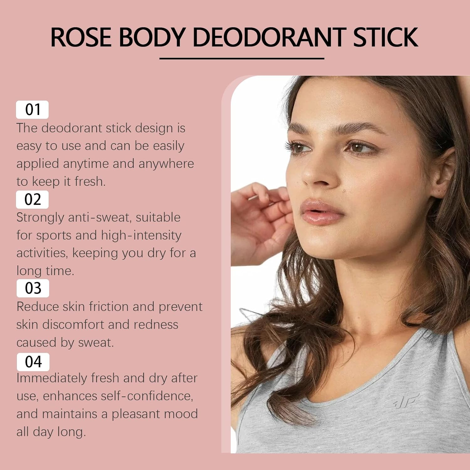 Natural Deodorizing Body Stick with Rose, Sweating under the Armpit to Removes Odors, Portable Odor Control for Underarms, Deodorant Antiperspirant Stick, Body Deodorizing (3Pcs) - 1Pcs image number 3