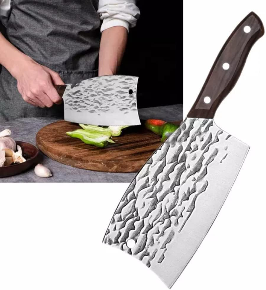 Meat Cleaver Knife Butcher Knife Bone Cutter Heavy Duty Multi-Purpose Dual Edges Kitchen Chopping Knife for Meat Cutting Chinese Chef Knife with Ergonomic Wood Handle for Home Kitchen or Restaurant image number 5