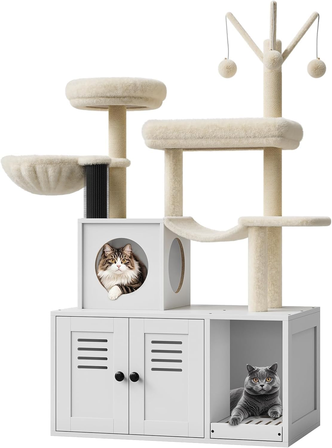 Boundliving Cat Tree with Hidden Litter Box Enclosure, 2-In-1 Modern Cat Tower Condo with Sisal Scratching Posts Plush Perch Ventilated Design, Space-Saving Cat Furniture image number 5