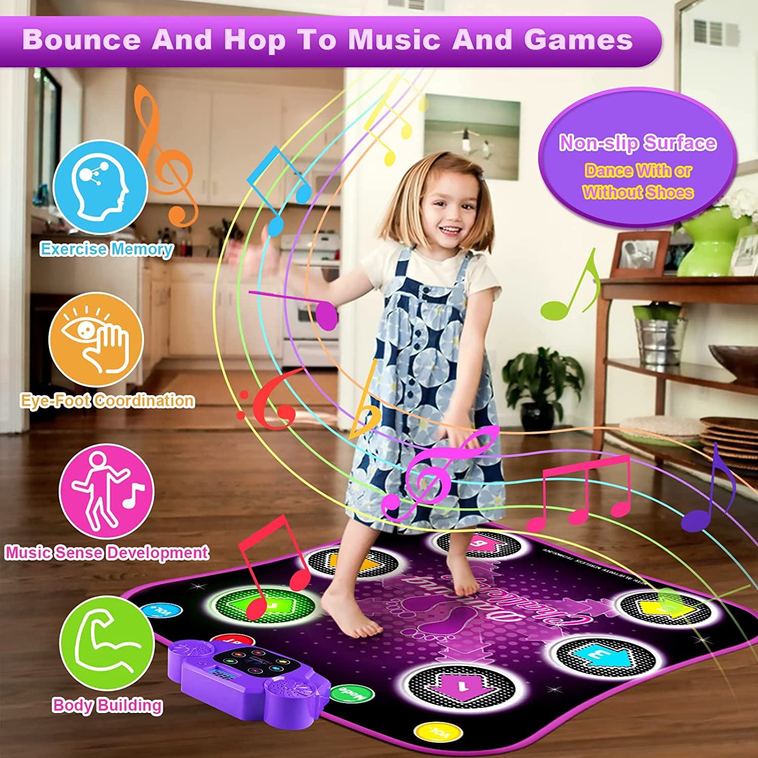 SUPER JOY Dance Mat Toys for 3-12 Year Old Kids, Light up Dance Pad with Wireless Bluetooth | Music Dance Game with 5 Game Modes | Gift Toy for Girls & Boys Ages 6 7 8 Years Old + image number 2