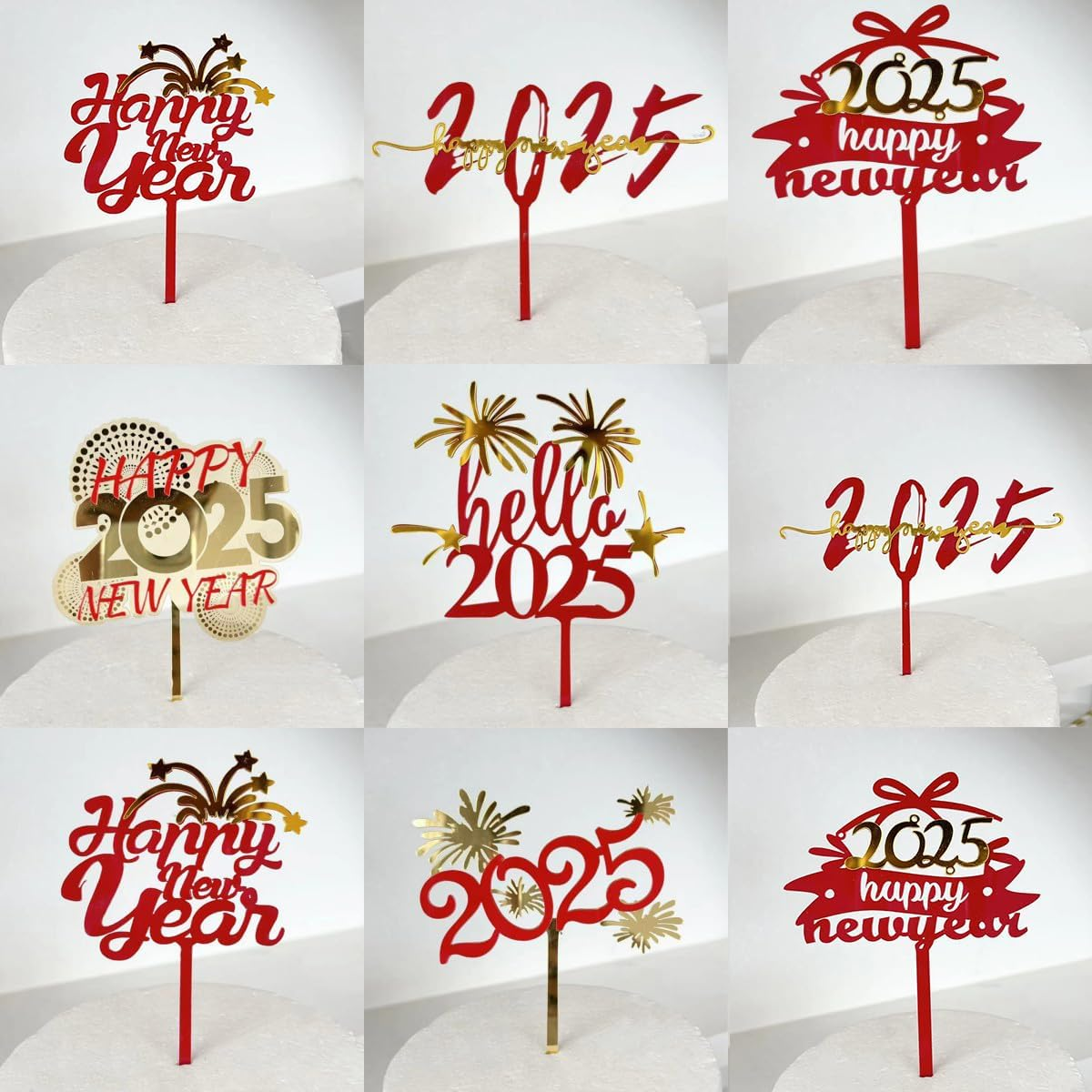 6 Pcs 2025 Cake Topper Happy New Year Acrylic Cake Toppers Baby Shower Cake Birthday Party Cake Flag Decorations Christmas Anniversary Graduation Home Supplies image number 2
