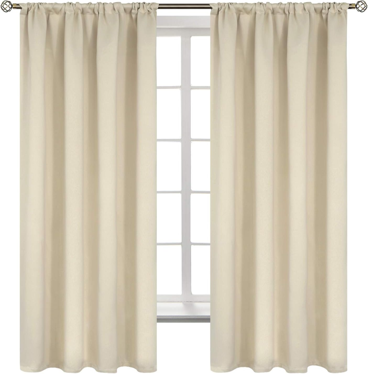 Bgment Beige Room Darkening Curtains 45 Inches Long - Rod Pocket Thermal Insulated Blackout Window Drapes for Short Bedroom Kitchen Cafe, 42 X 45 Inch, 2 Panels