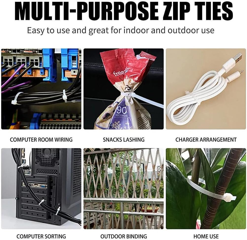 Tootoo 200/400Pcs Cable Ties Ziptie Nylon UV Stabilised Plastic Electrical Wire Bundle Bulk (200, 200Mm X 3.6Mm (Color Random)) image number 1