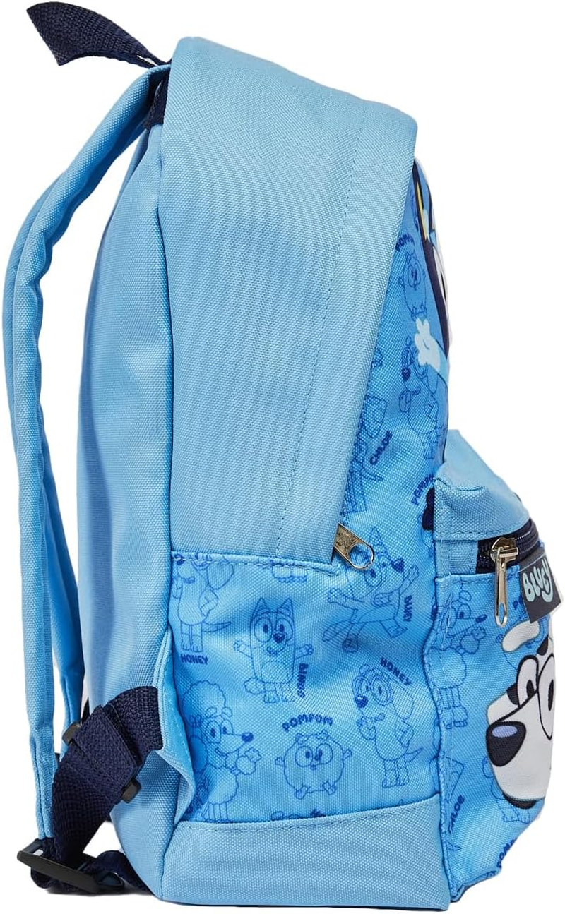 Bluey Backpack Kids School Bag Childrens Boys & Girls Nursery Rucksack, Bingo, Coco & Chloe Print, Blue
