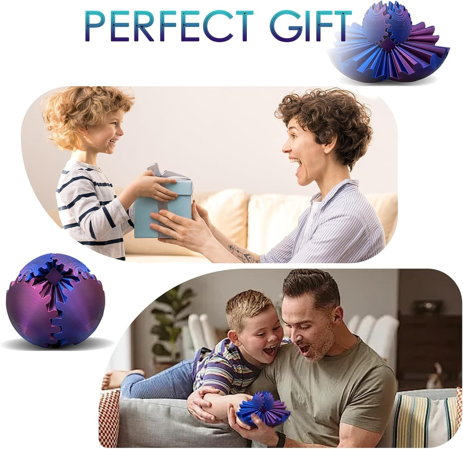 Gear Ball - 3D Printed Gear Ball Spin Ball or Cube Fidget Toy, Gear Sphere, Gear Ball Fidget Toy, Stress Ball, Gearsphere Desk Toy, Fidget Ball, Gear Toy for Stress and Anxiety Relaxing (D) image number 4