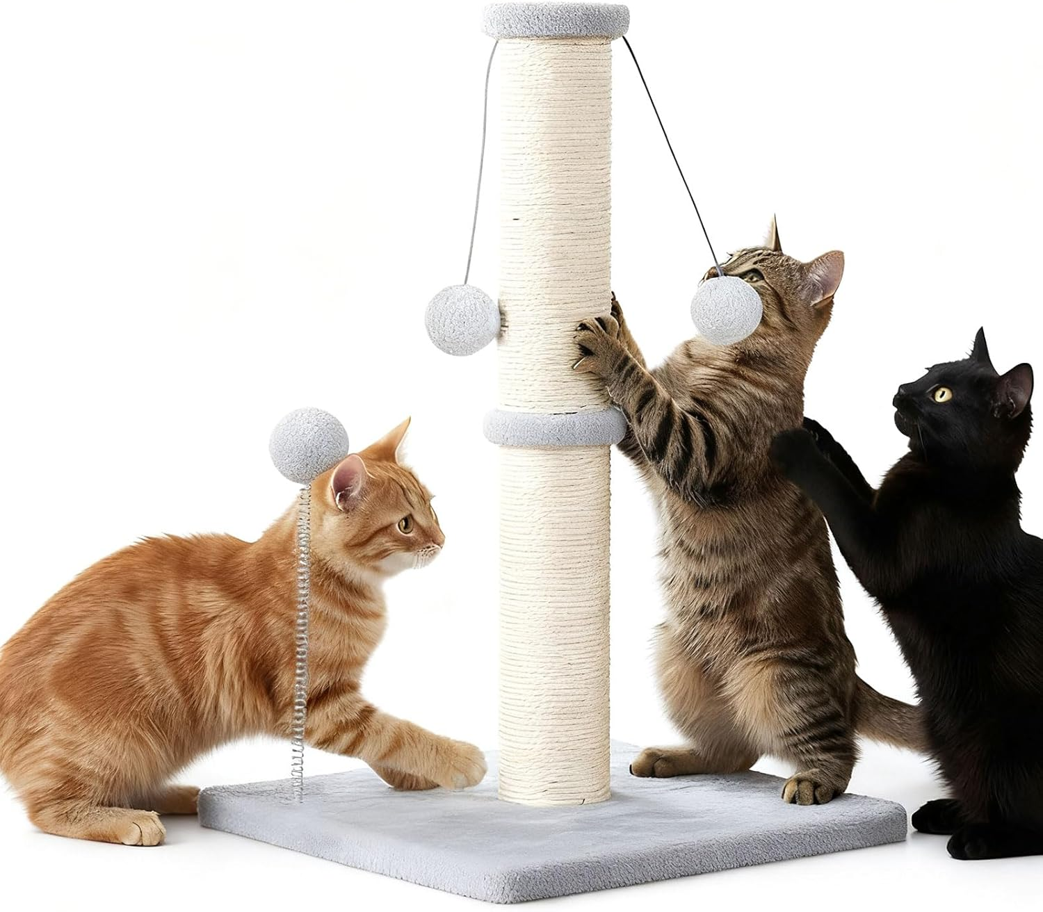 Pawz Cat Scratching Post, Cat Scratcher for Indoor Cats, Cats Scratch Post with Natural Sisal Rope, Spring Ball Toys and Stable Heavy Base, Cat Activity Play Center, Durable Furniture Protector image number 2